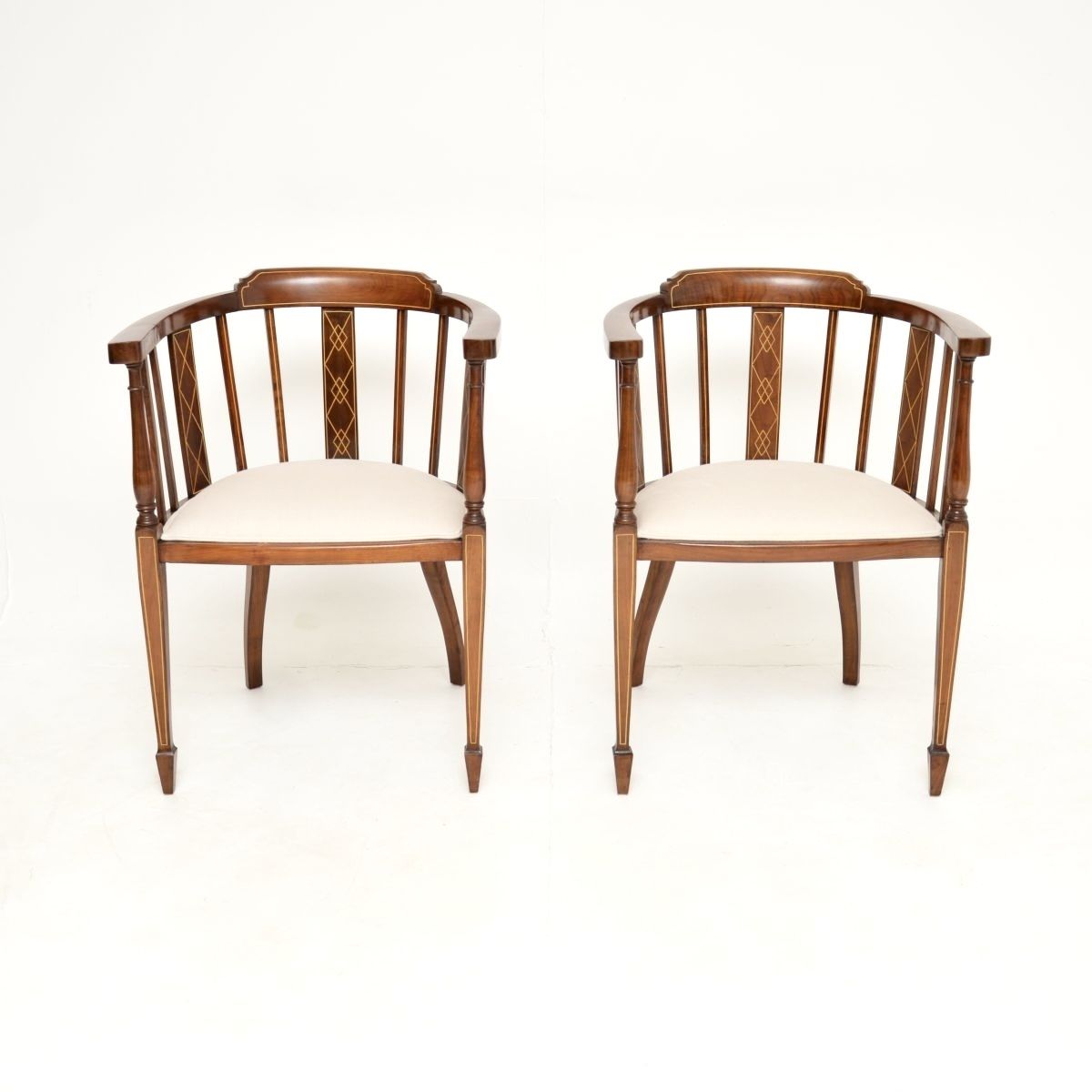 Pair Of Antique Edwardian Inlaid Walnut Armchairs photo furniture