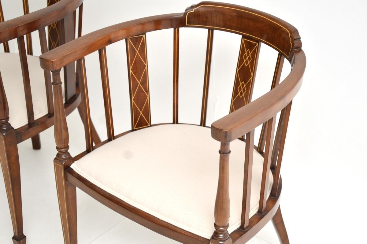 photo furniture Pair Of Antique Edwardian Inlaid Walnut Armchairs