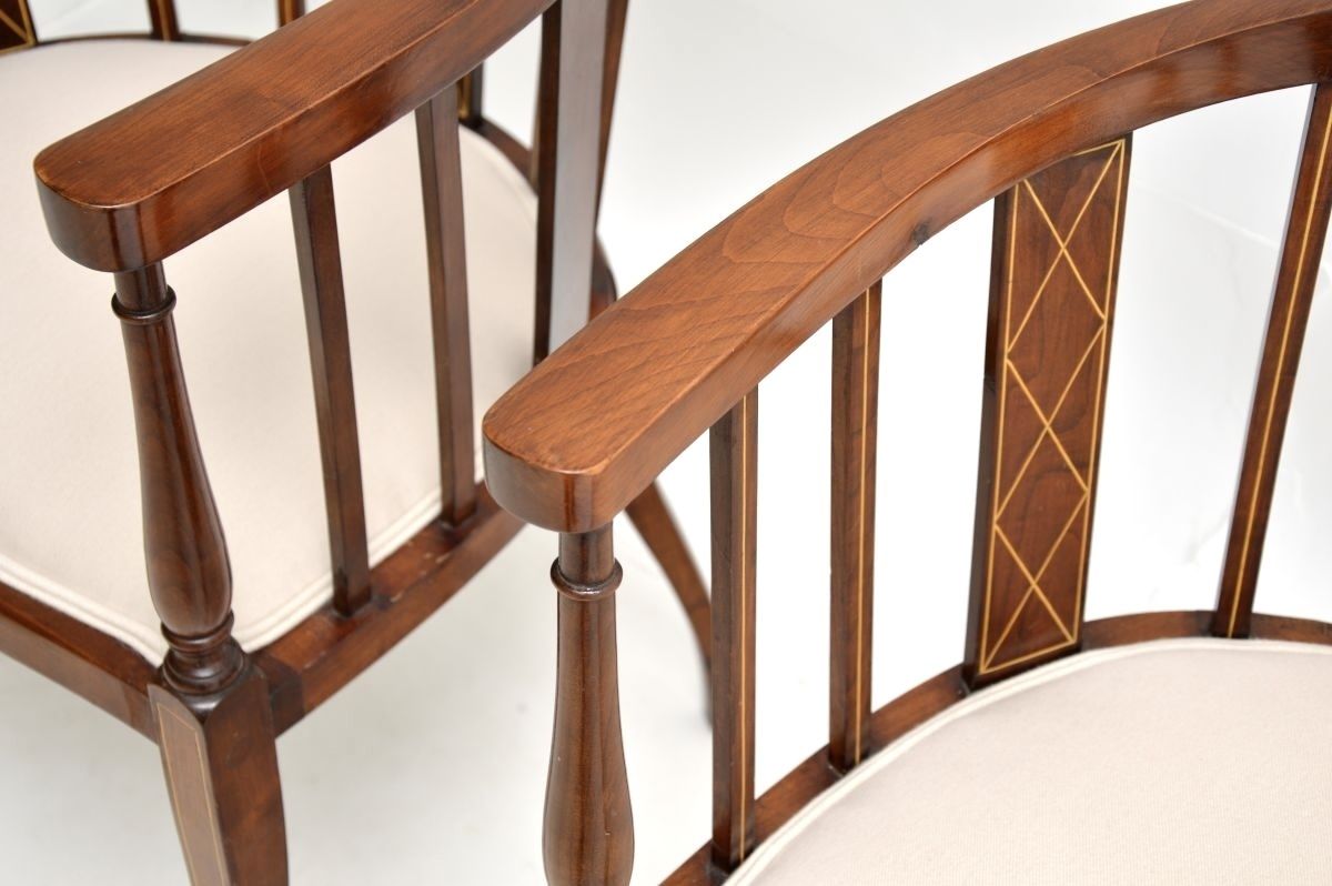photo for sale Pair Of Antique Edwardian Inlaid Walnut Armchairs