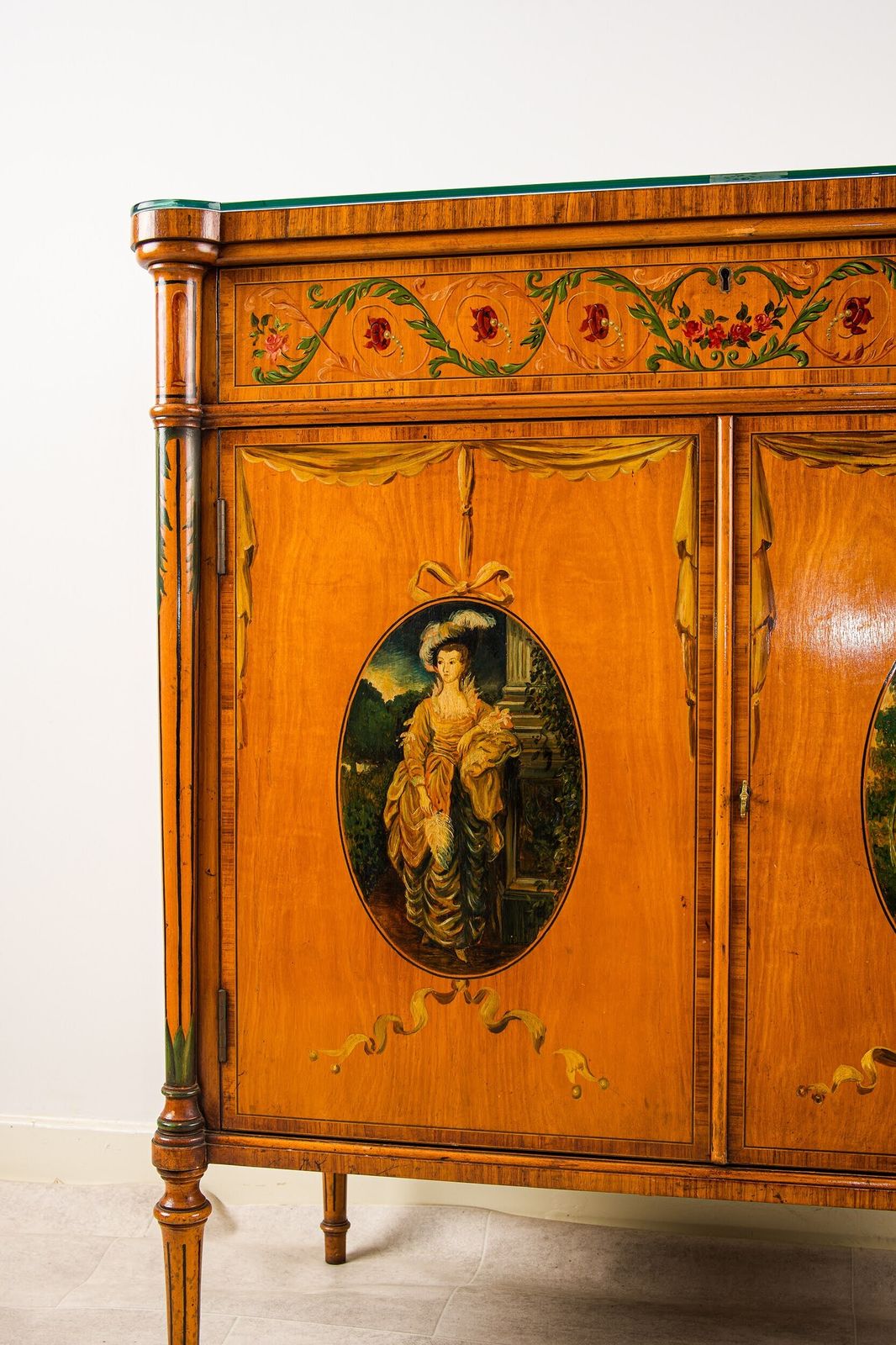 Antique Satinwood Painted Side Cabinet With Figural Panels photo 1650.0