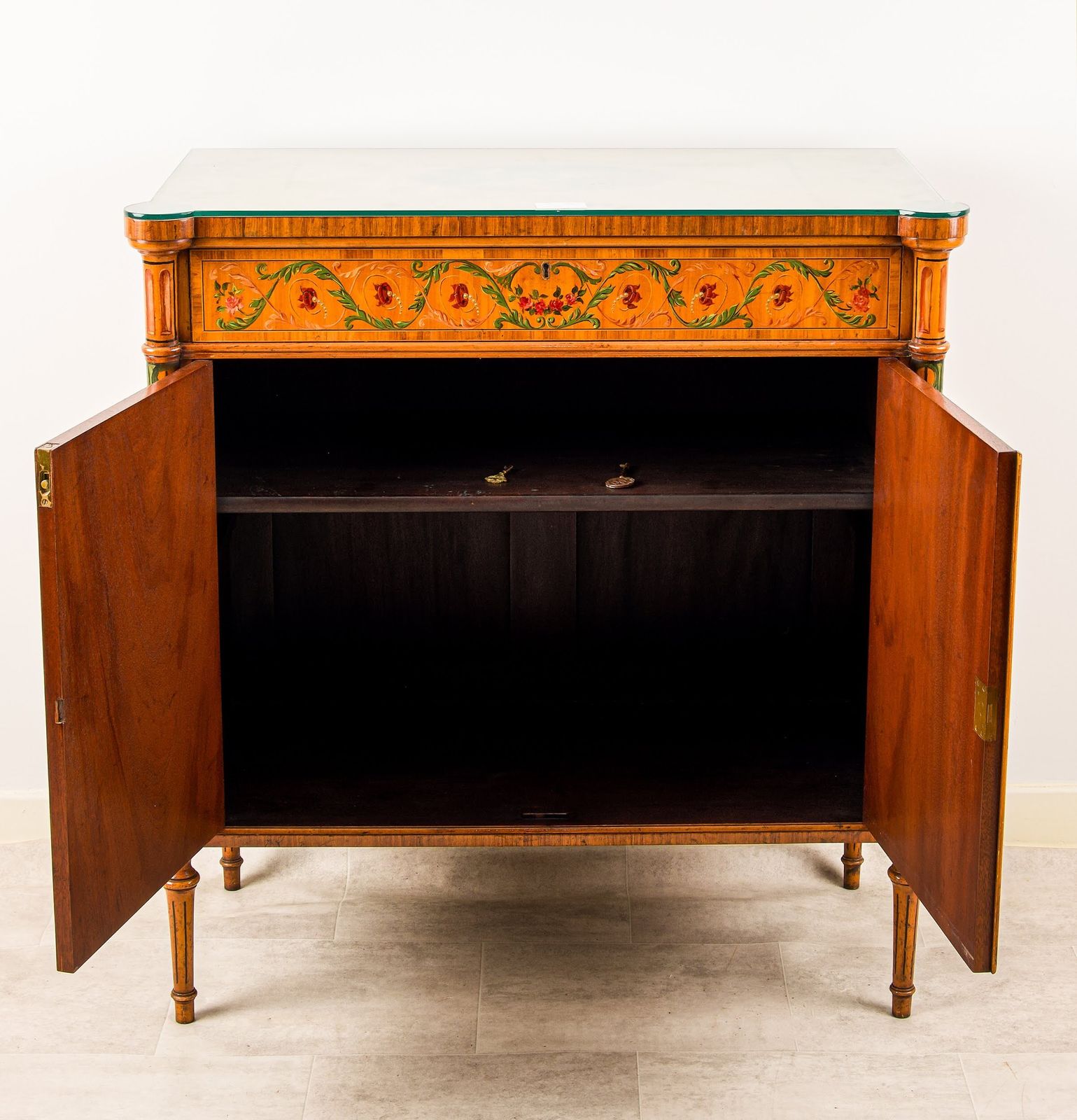 Antique Satinwood Painted Side Cabinet With Figural Panels photo vintage