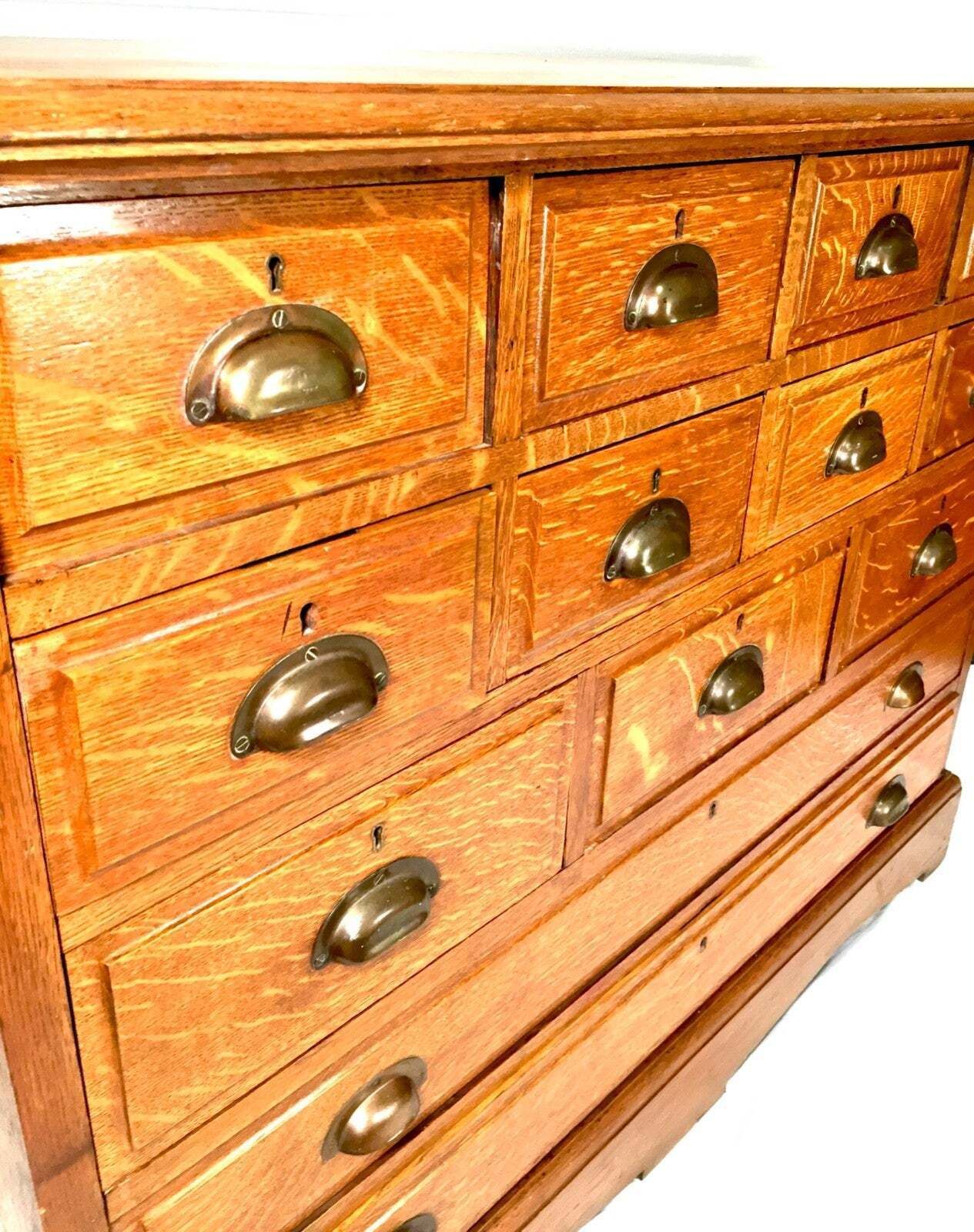 Antique Large Wooden Oak Haberdashery Filing Drawer Storage Cabinet Sideboard photo Furniture