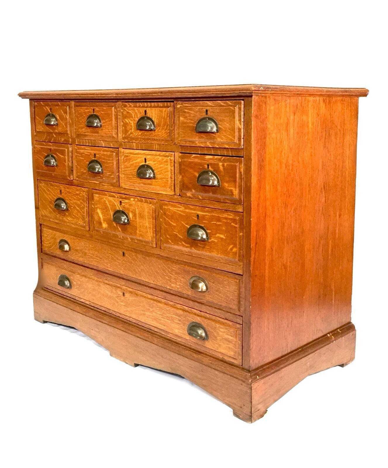 photo for sale Antique Large Wooden Oak Haberdashery Filing Drawer Storage Cabinet Sideboard