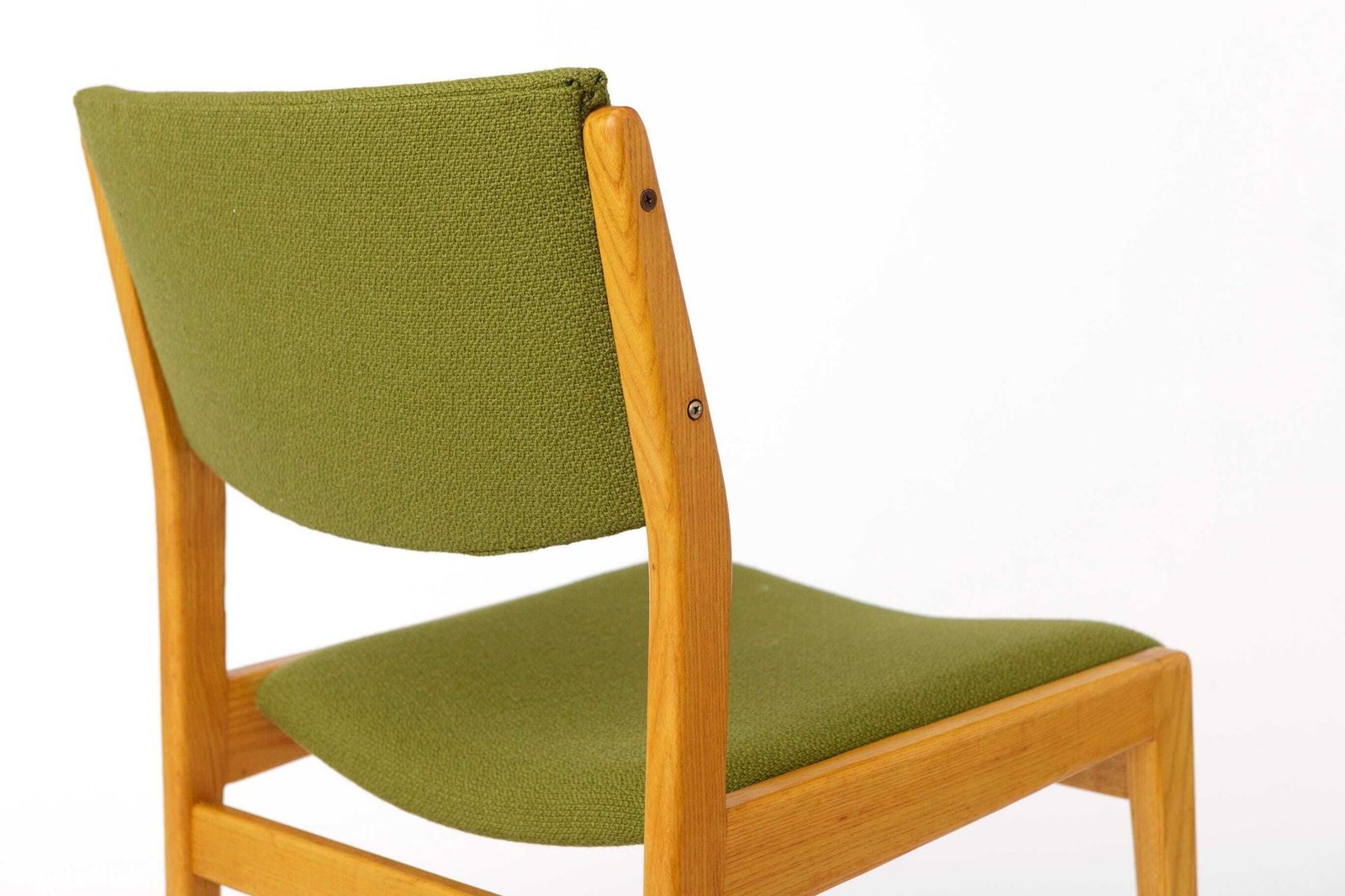 photo furniture Vintage Scandinavian Oak Chair, 1970s, Norwegian Design, Newly Upholstered Green Fabric, Mid Century Wooden Dining Chair