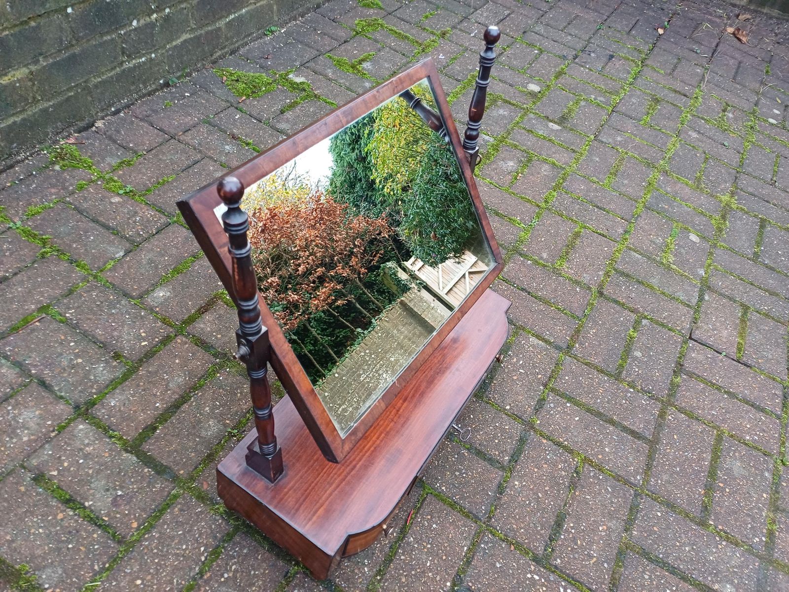 350.0 Beautifully Aged Antique 19th Century Mahogany Dressing Table Swing Mirror With Drawers Original Key Georgian Victorian photo