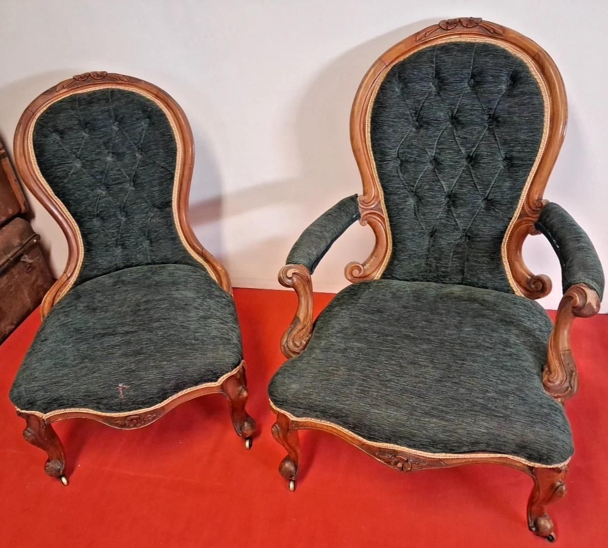 Antique Low His & Hers Balloon Back Relaxing Drink Fireside Styled Chairs