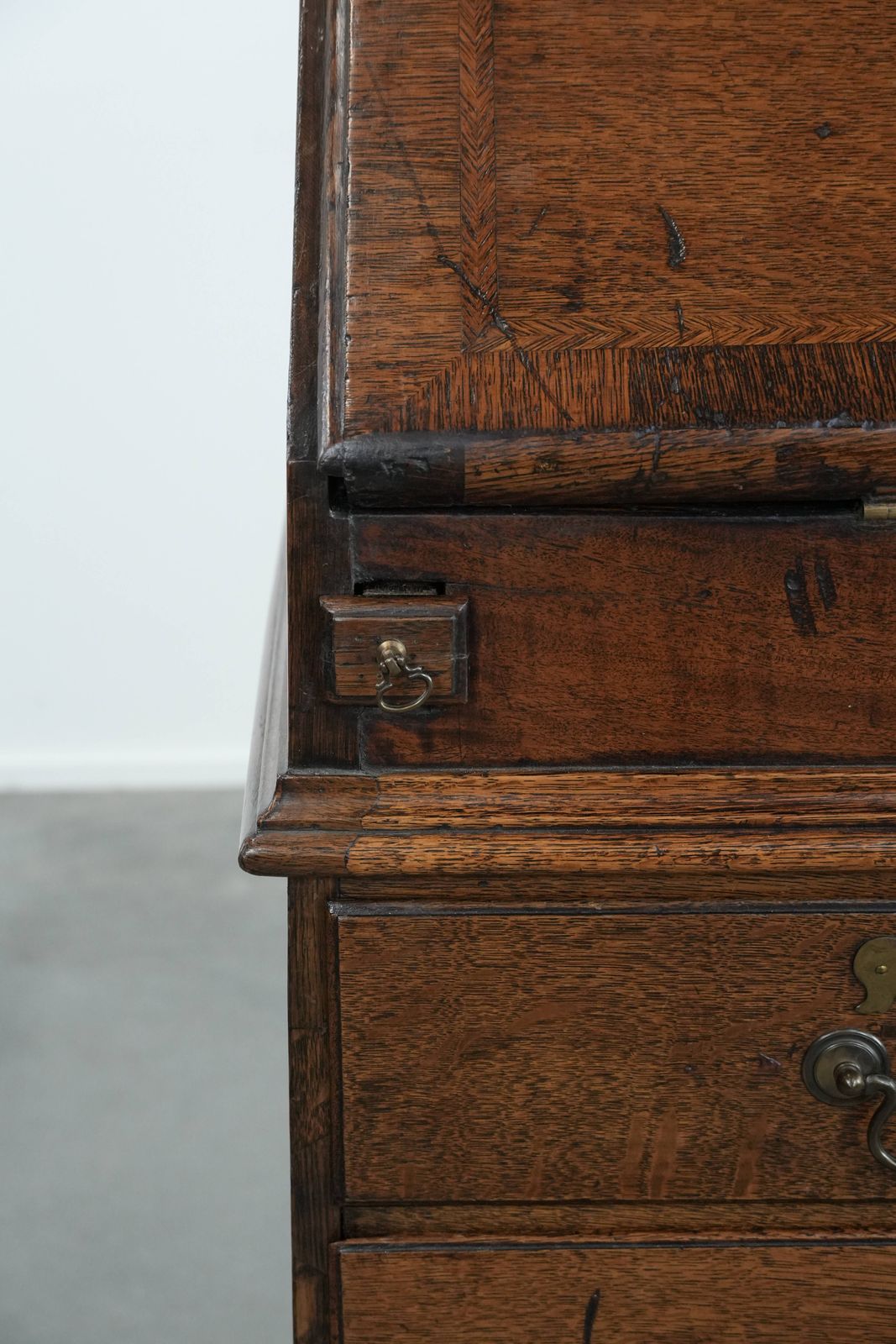 photo buy Large Antique 18th Century English Oak Chest Of Drawers/Desk/Chest Of Drawers With Secret Compartments And A Stepped Interior