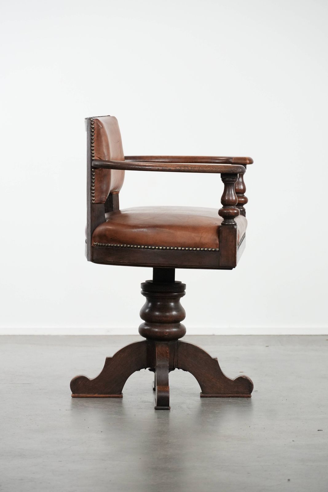 Beautiful Elegant Antique Sheepskin Desk Chair With A Heavy Wooden Frame photo for sale