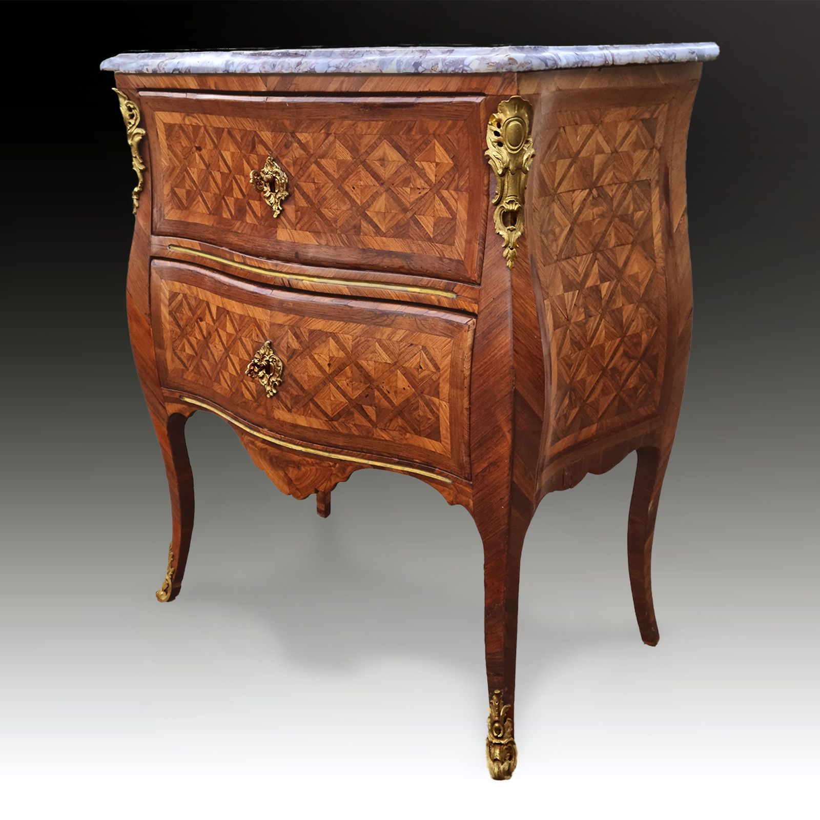 Louis XV Parquetry French Kingwood Provincial Commode, Gilt Bronze Mounts photo furniture
