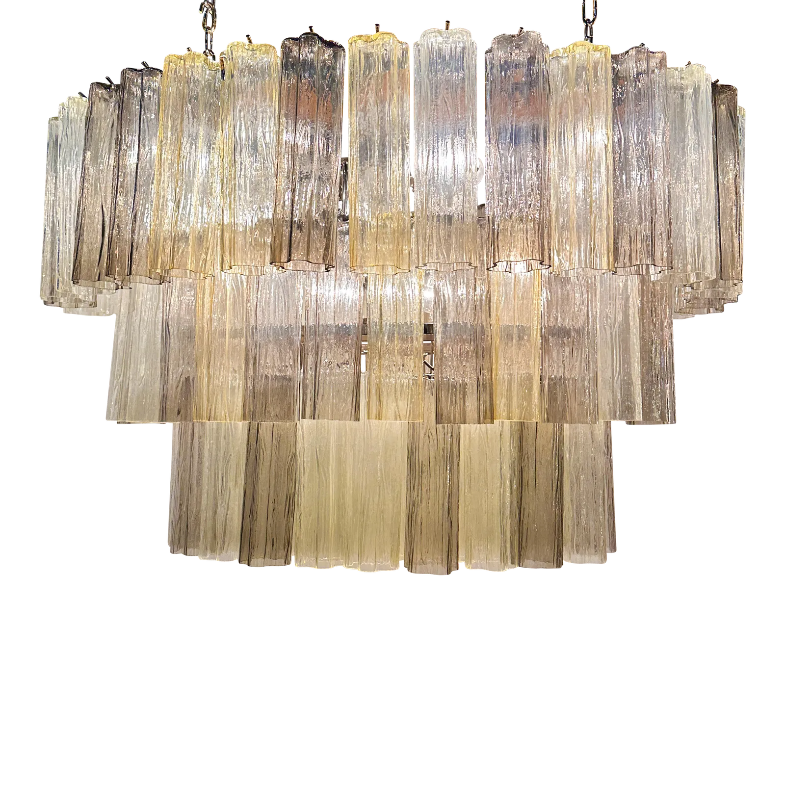Contemporary Oval Champagne E Fumè “Tronchi” Murano Glass Chandelier