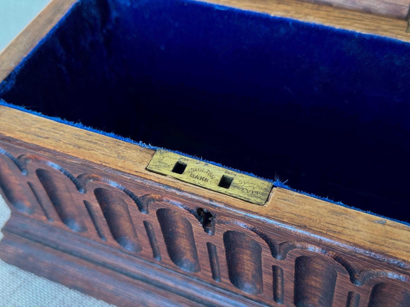 photo vintage Antique Carved Wooden Jewellery Chest With Key | Gothic Revival Trinket Box | Large Decorative Wood Box | Architectural Carved Detail