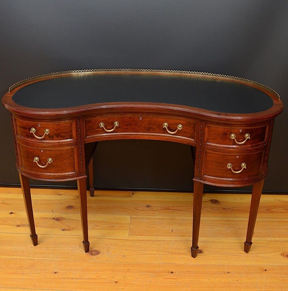 Edwardian Shapland & Petter Mahogany Kidney Shaped Writing Desk photo for sale