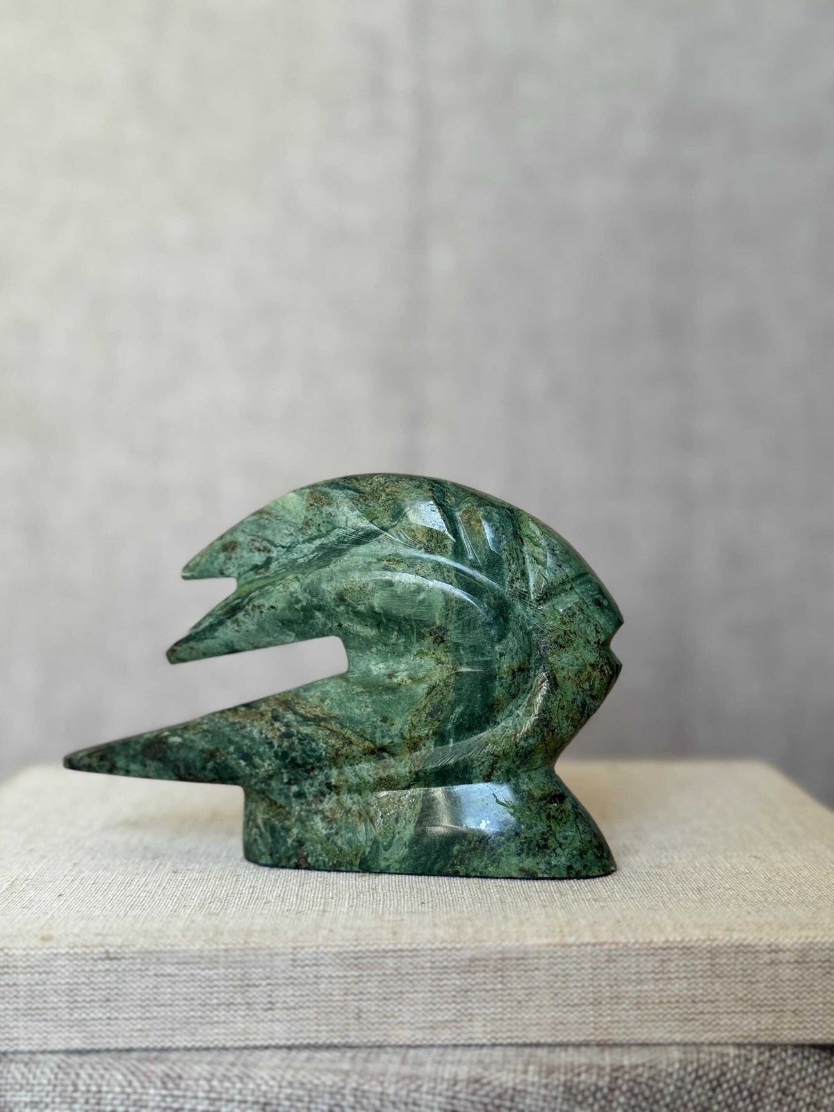 Vintage Green Soapstone Sculpture | Abstract Serpent Carving | Inuit Style Stone Art | Hand Carved Soapstone | Small Collectible Sculpture photo furniture