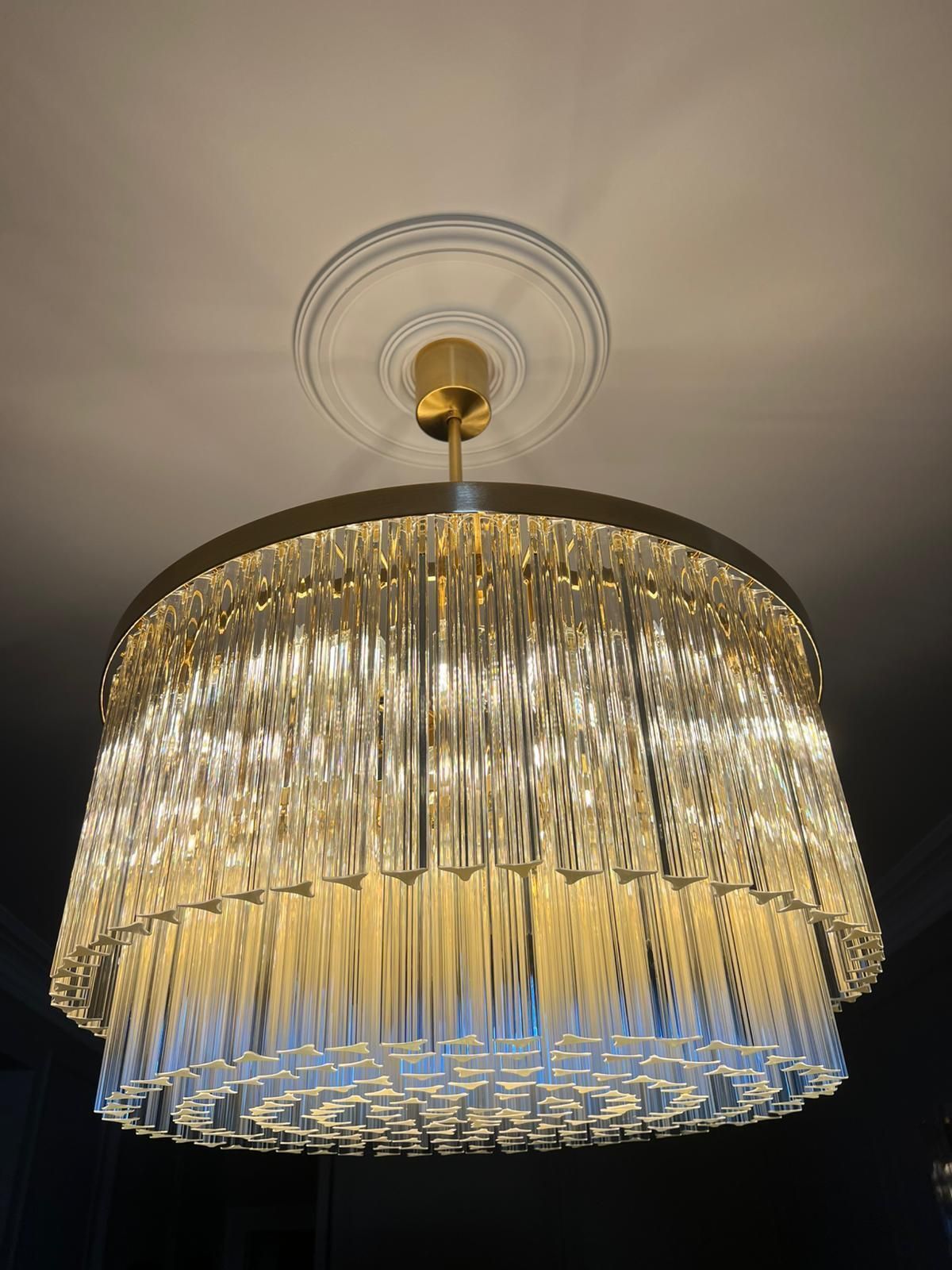 Murano Glass Chandelier With Clear Triedo Glass Italian Pure Art photo buy