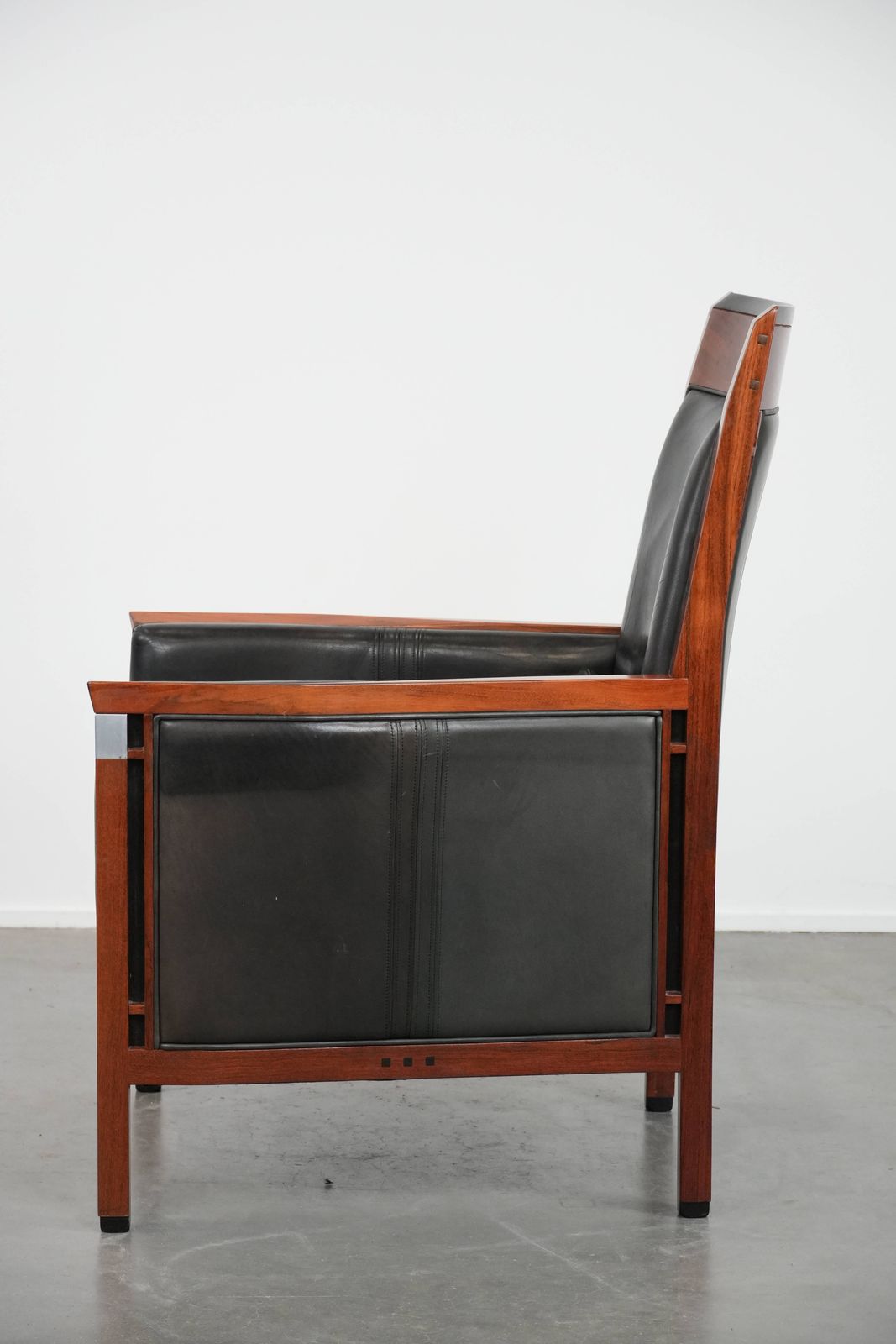 Black Cowhide And Wooden Art Deco Design Armchair With Decorative Padding photo 1173.0