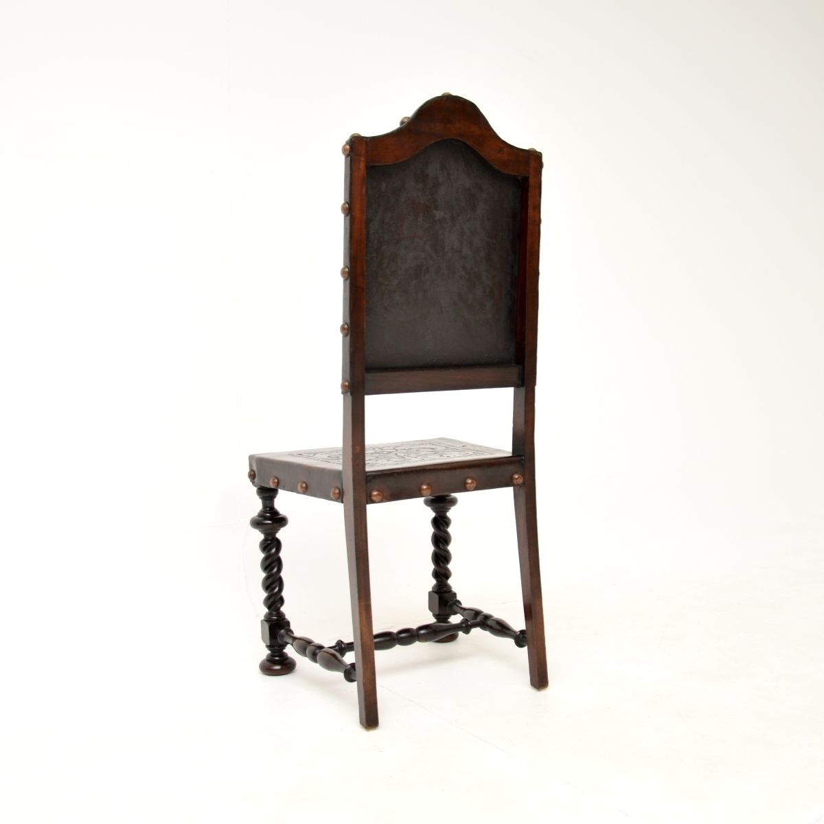 1788.0 Set Of Six Antique Portuguese Embossed Leather And Walnut Dining Chairs photo