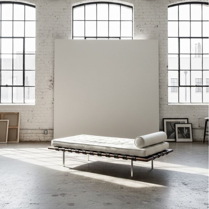 Mies Van Der Rohe White Leather Barcelona Day Bed Daybed Bauhaus Black Straps photo for sale