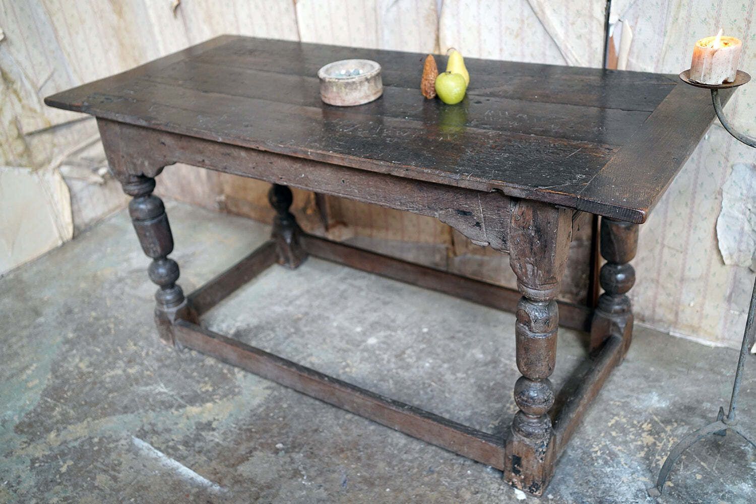 A 17thc English Graffitied Oak Refectory Table; Southwick Hall, Northamptonshire C.1680 photo vinterior