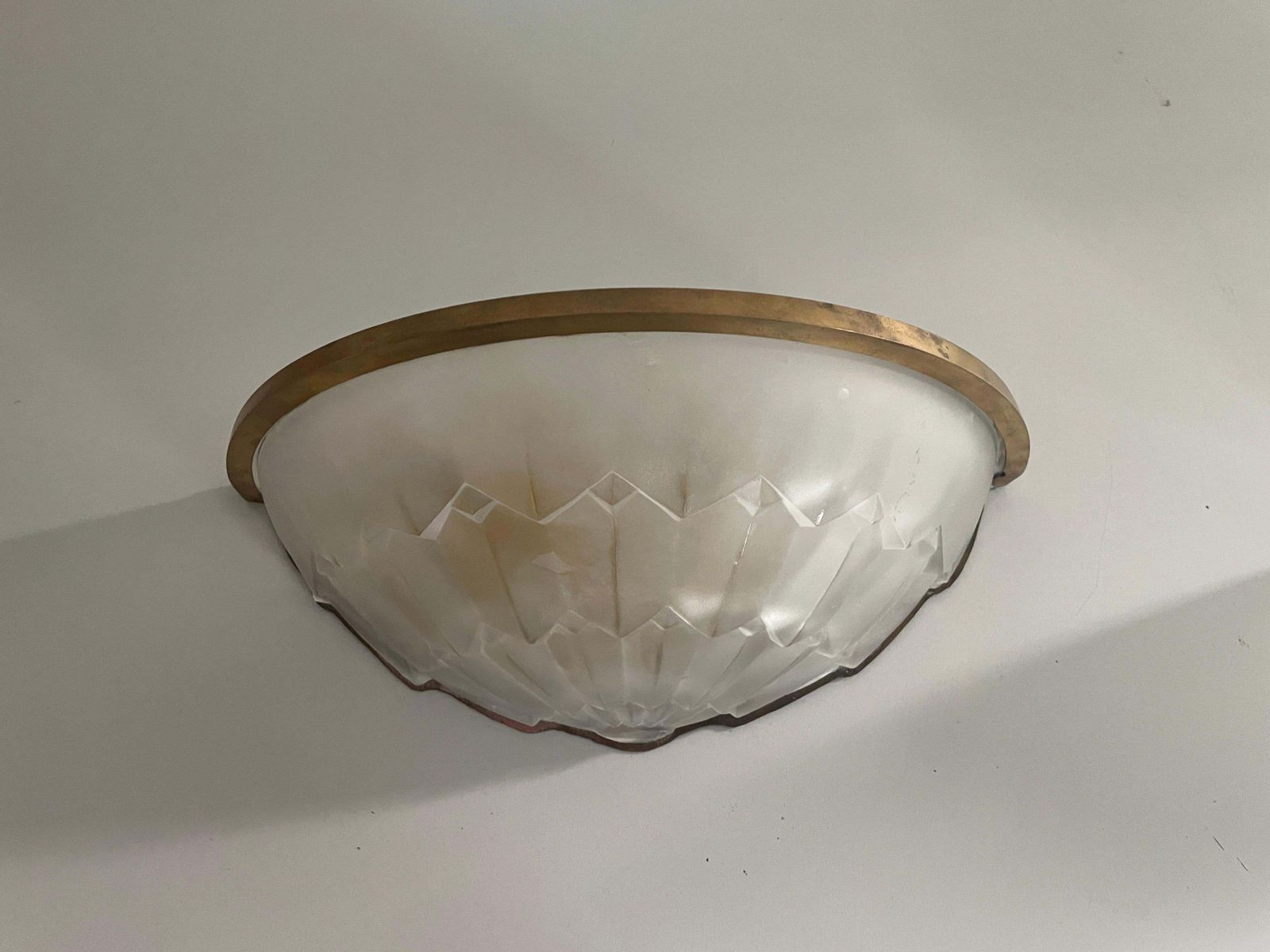 White French Glass And Brass Frame Pair Of Sconces, 1950s, France photo vintage