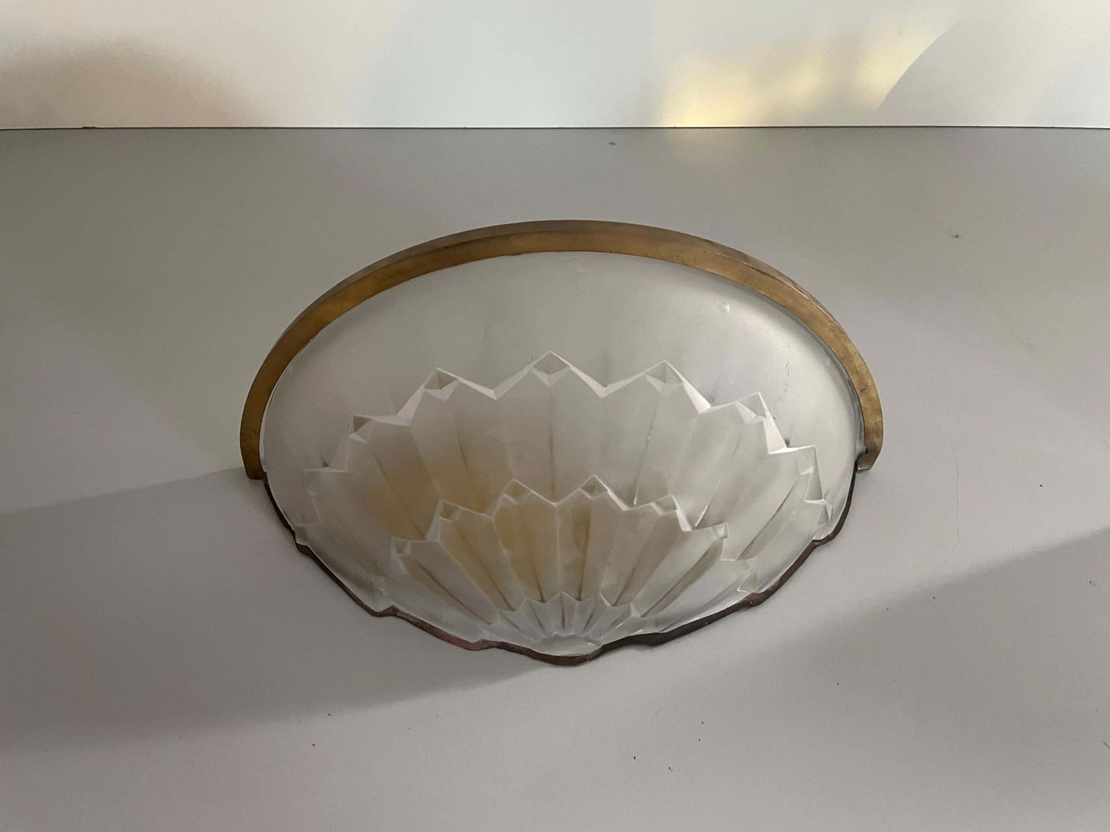 photo furniture White French Glass And Brass Frame Pair Of Sconces, 1950s, France