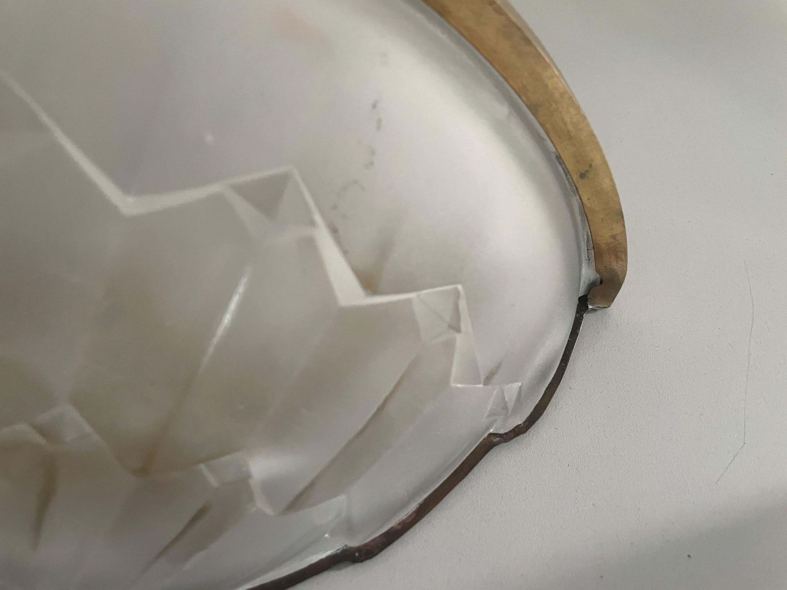 photo for sale White French Glass And Brass Frame Pair Of Sconces, 1950s, France