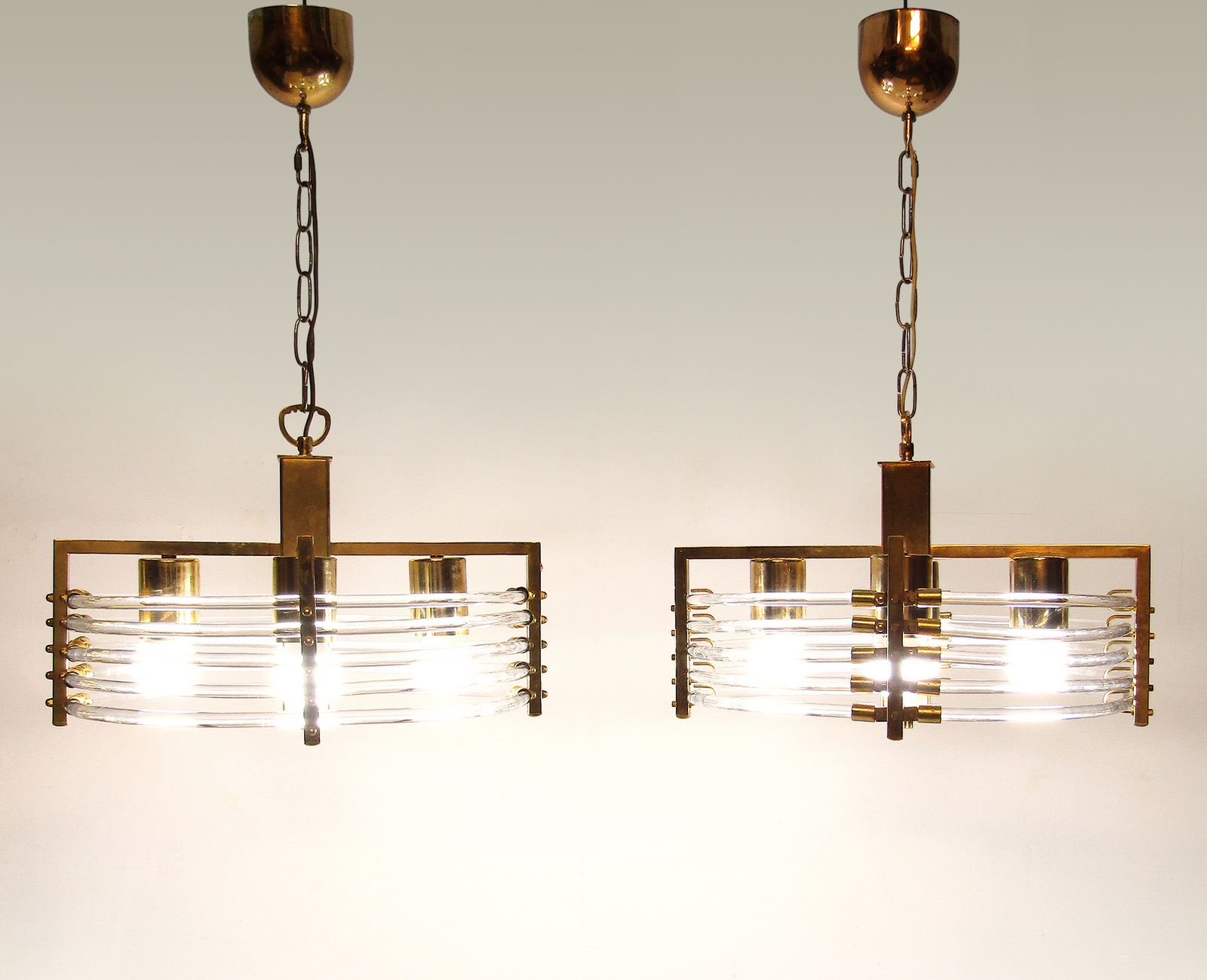 Pair Of 1970s Italian Ufo Chandeliers By Gaetano Sciolari In Gold & Murano Glass photo furniture