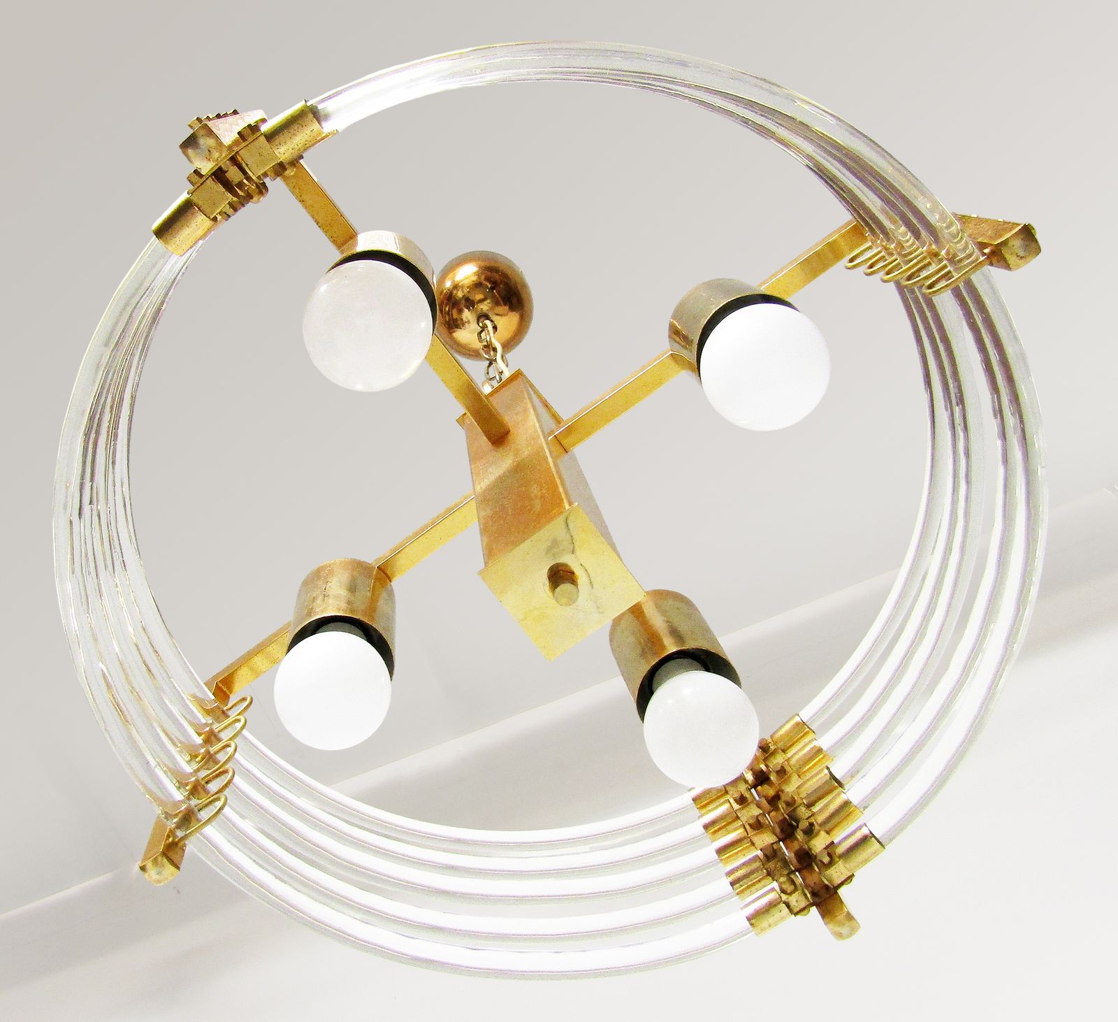 Pair Of 1970s Italian Ufo Chandeliers By Gaetano Sciolari In Gold & Murano Glass photo vintage