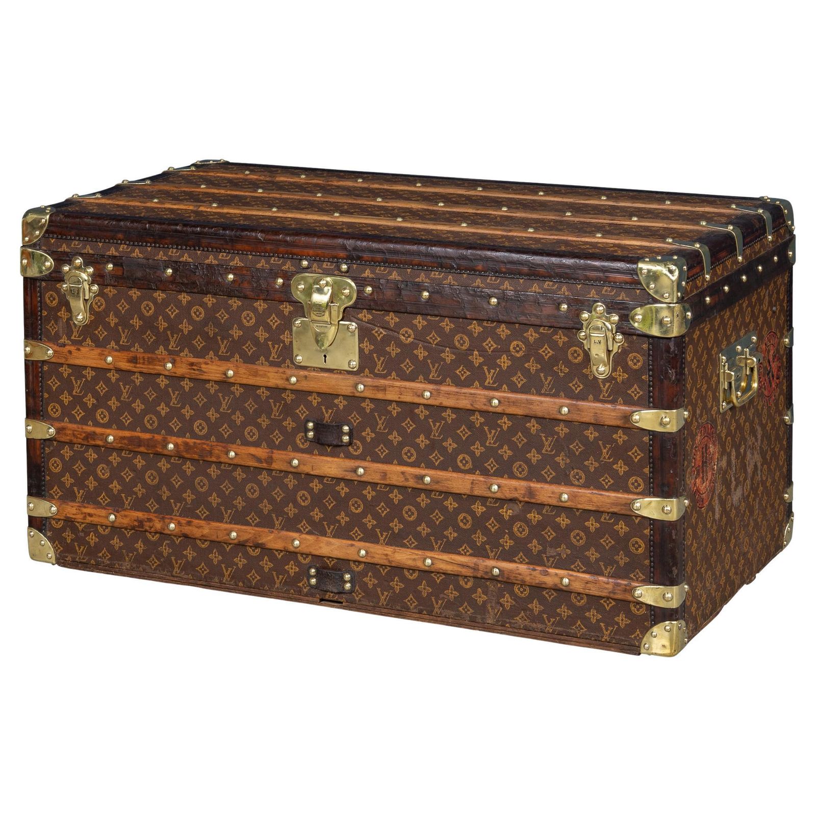 Antique 19th Century Louis Vuitton Trunk In Woven Monogram Canvas, France C.1896