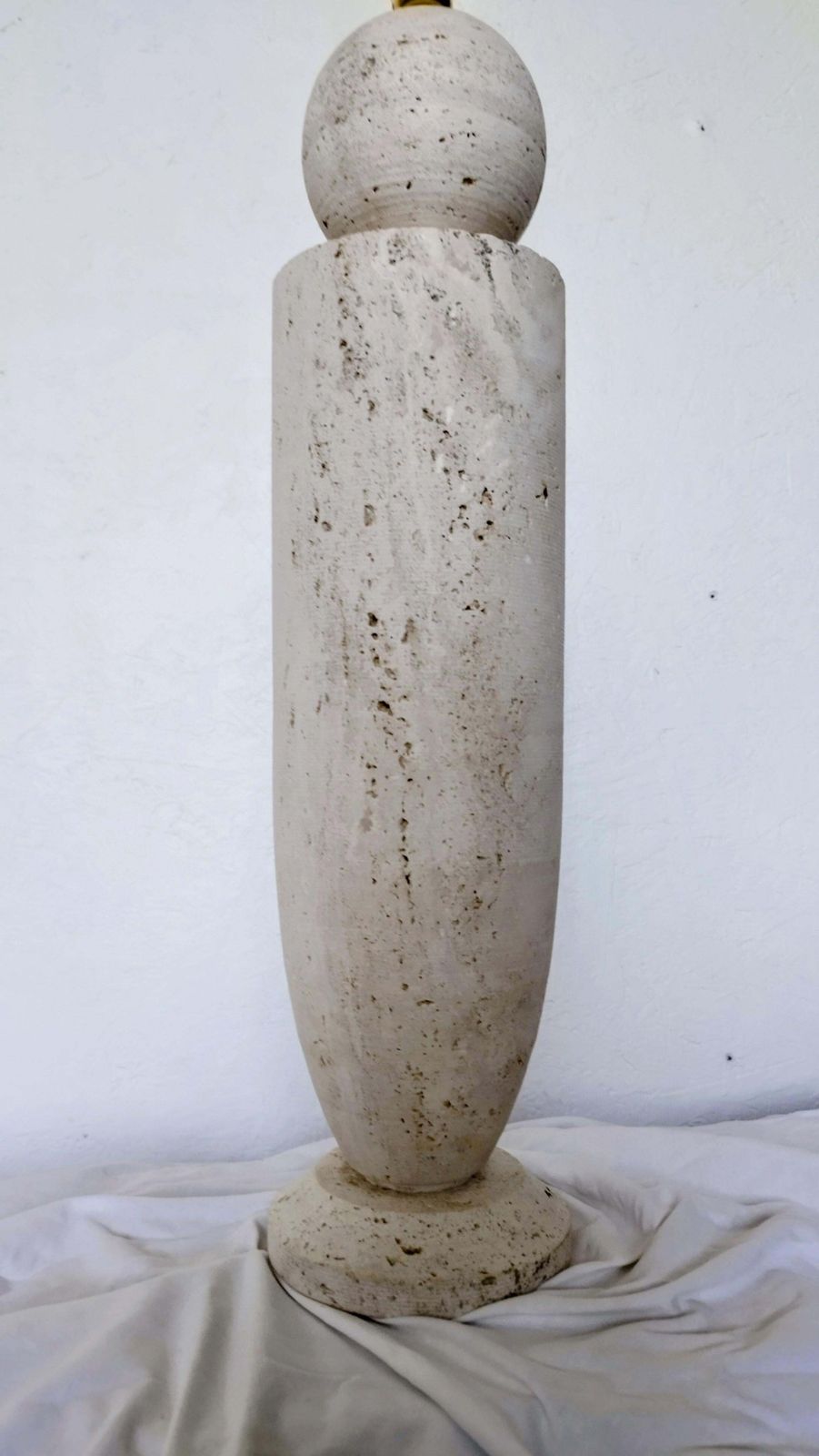 1980s Italian Travertine Table Side Lamp Sculptural Stone Obelisk Mid Century Modern photo for sale
