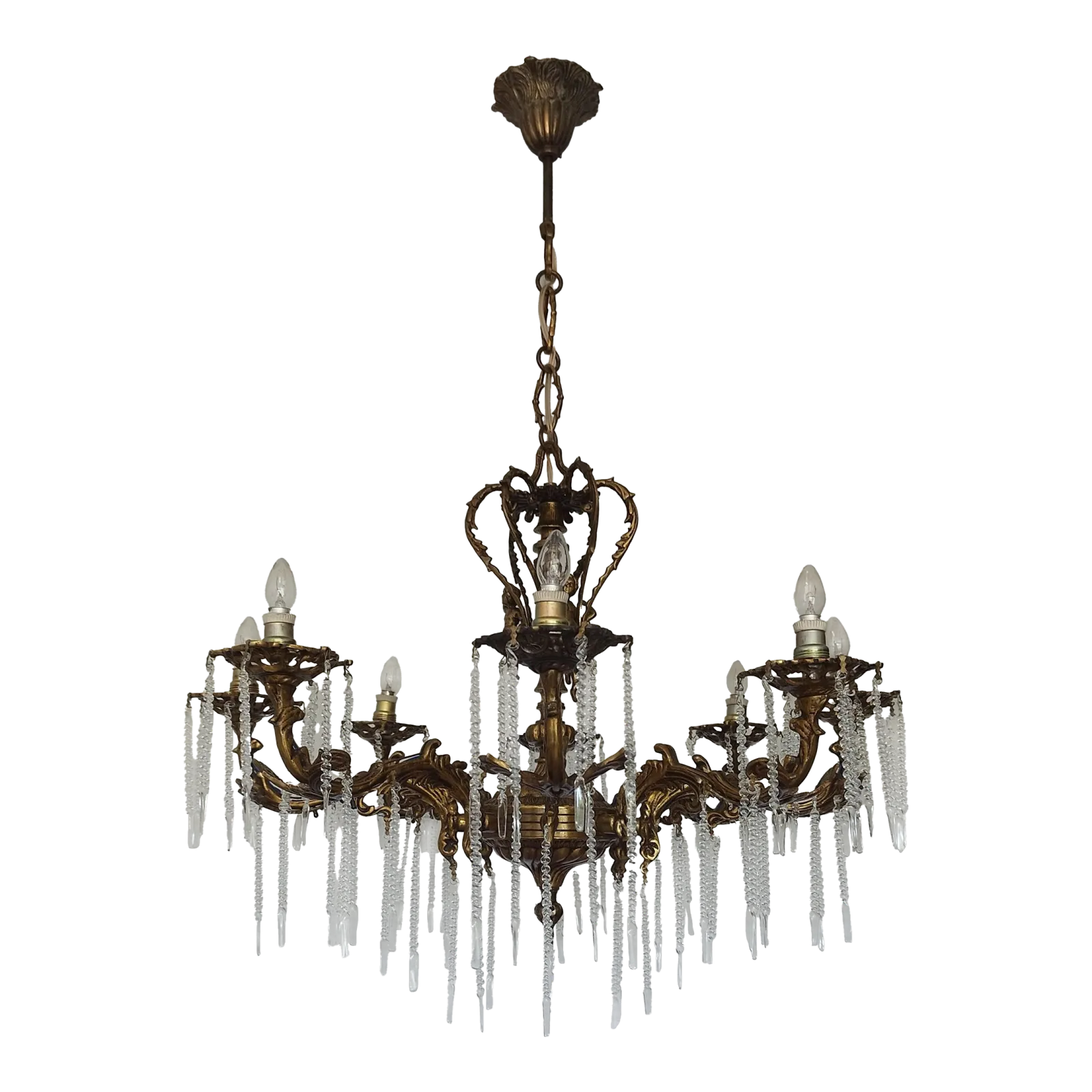 1970s Vintage Solid Bronze Rococo Cherub Chandelier – 8 Light Putti Centerpiece Hollywood Regency