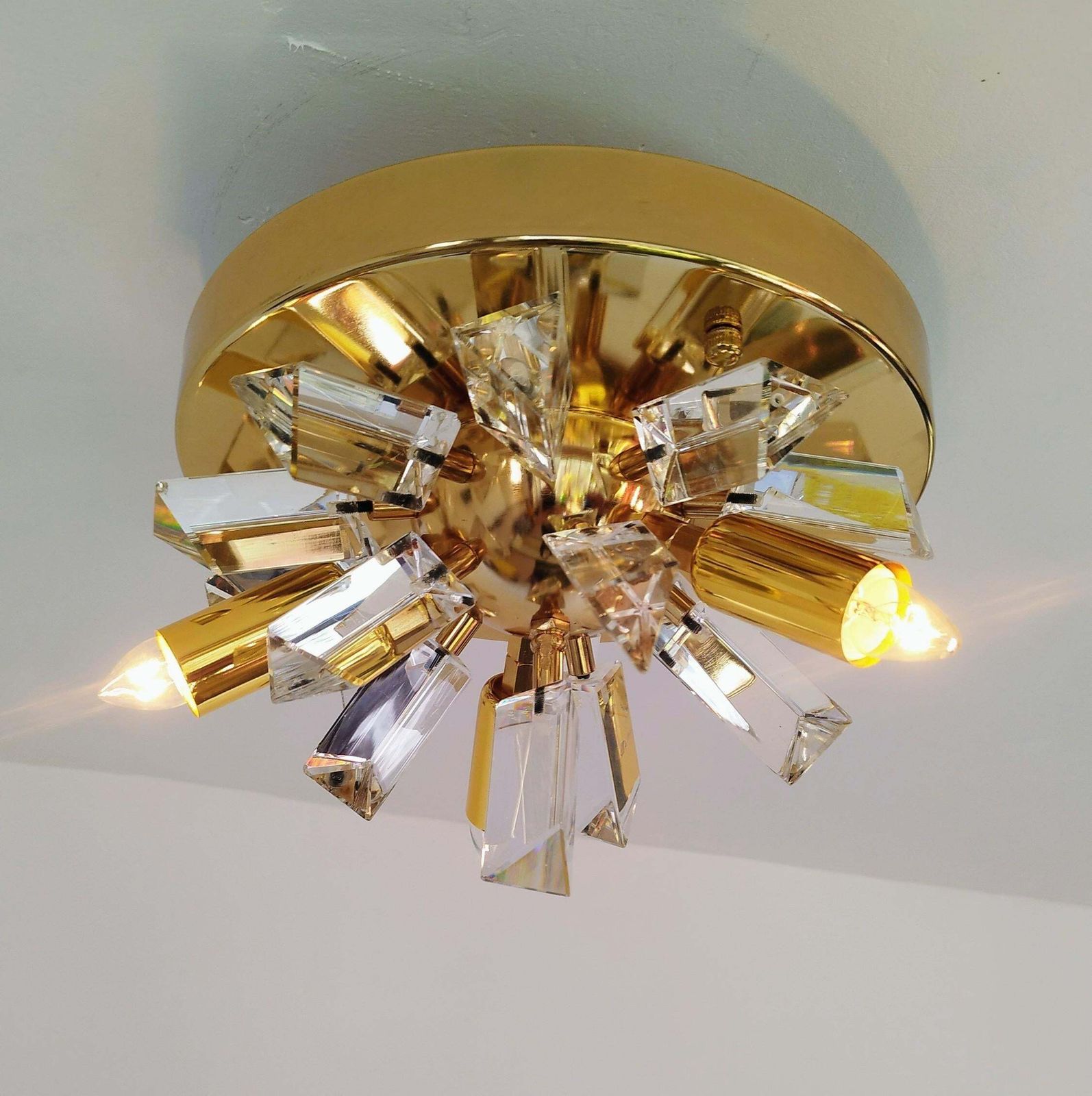 photo for sale Italian Crystal Rainbow Prism Flush Mount Mid Century Starburst Light