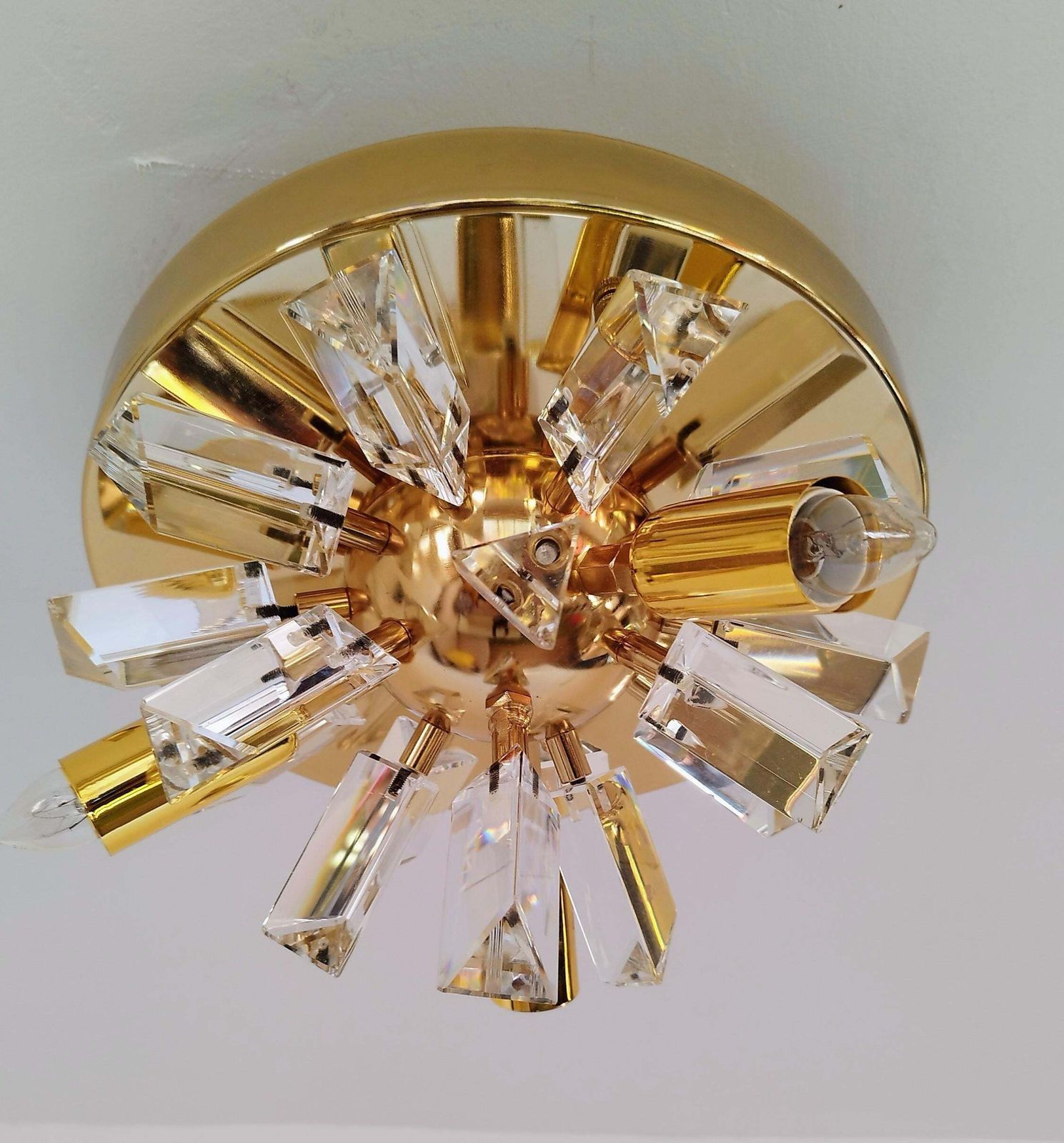 Lighting Italian Crystal Rainbow Prism Flush Mount Mid Century Starburst Light photo