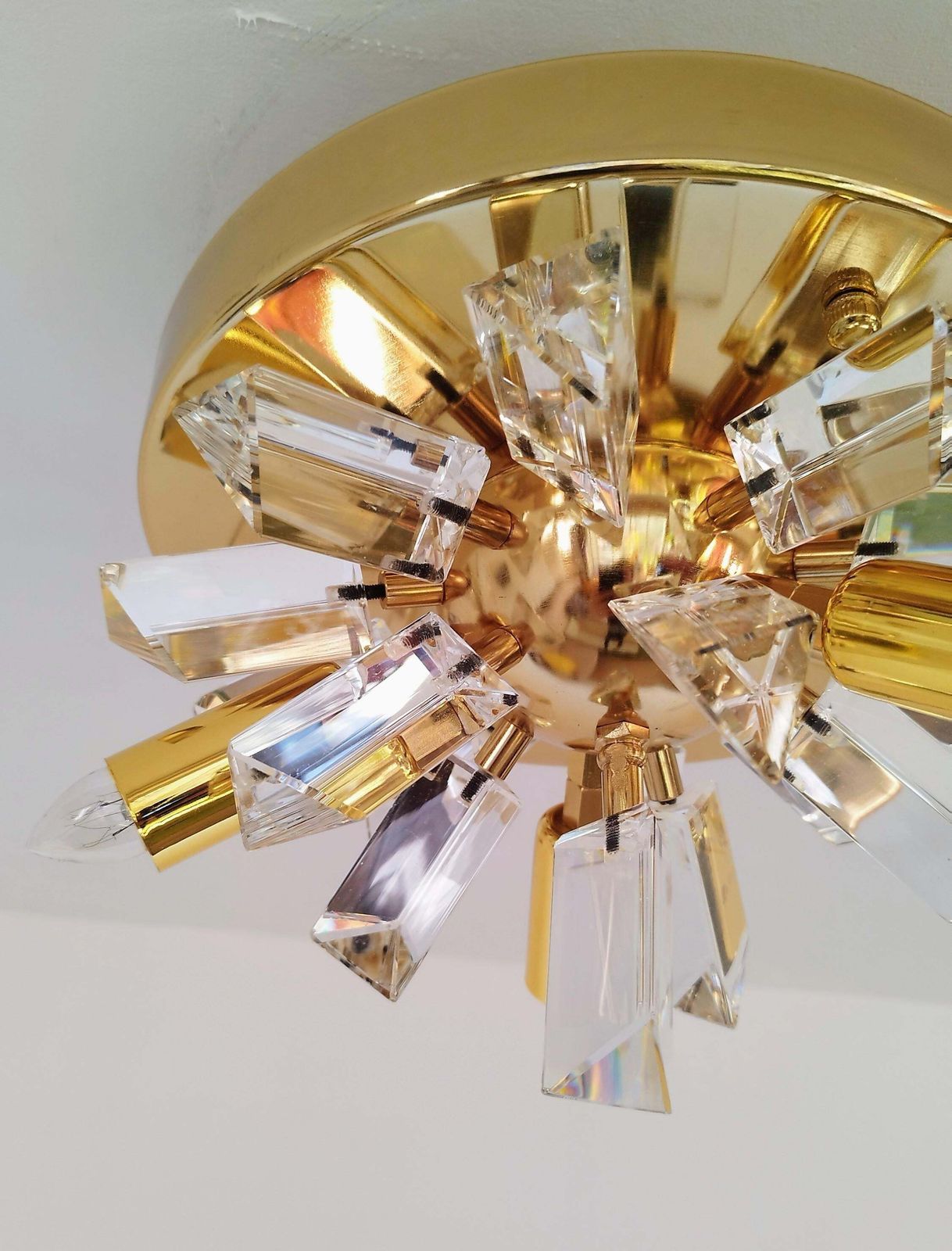 photo vinterior Italian Crystal Rainbow Prism Flush Mount Mid Century Starburst Light