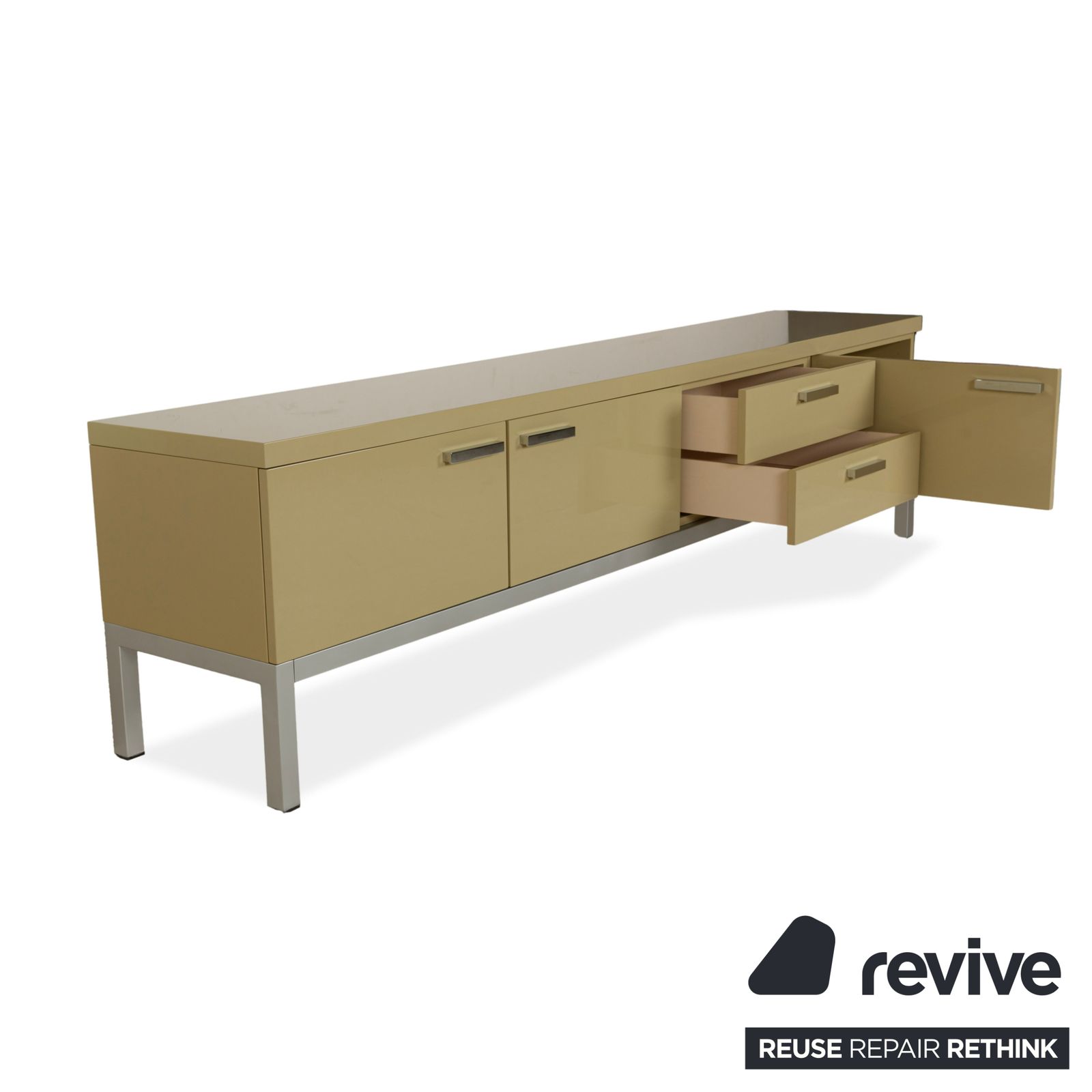 Buffet Cappellini en bois laqué brillant, crème et jaune, avec tiroirs photo 1967.0