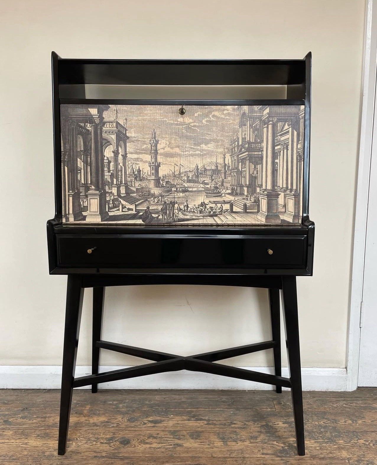 Vintage Drinks Cabinet Italian 1950s 60s Fornasetti Venetian Scene Heal’s Era