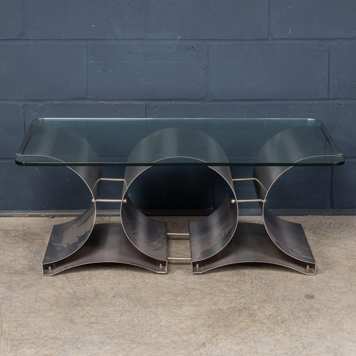 20thc French Brushed Steel & Glass Coffee Table By François Monnet For Kappa photo vinterior