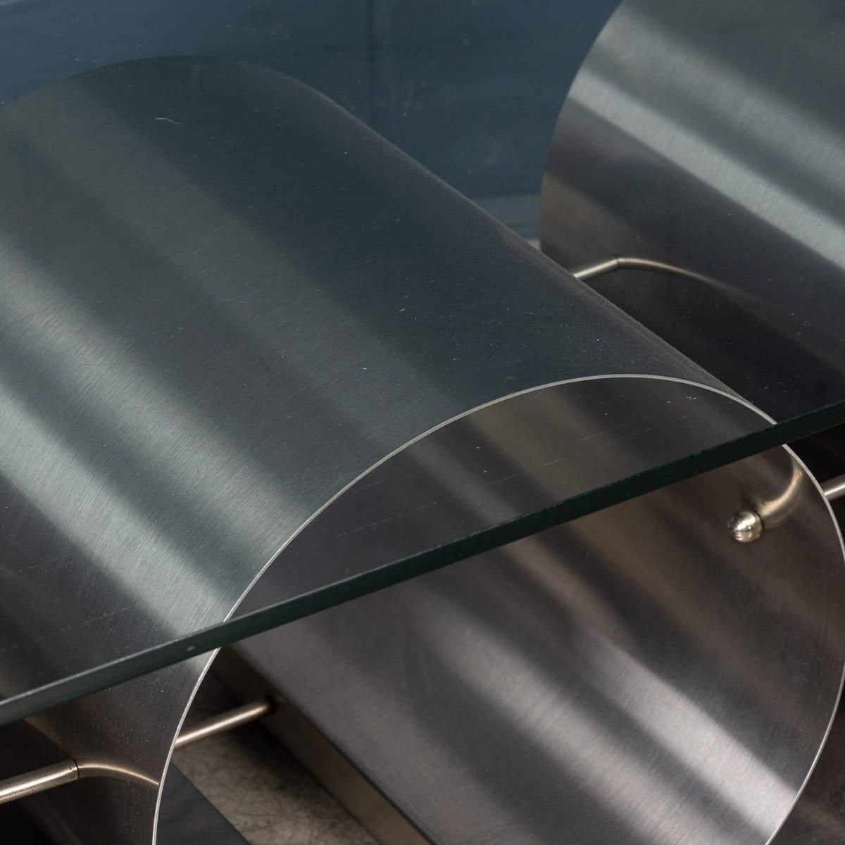 photo vinterior 20thc French Brushed Steel & Glass Coffee Table By François Monnet For Kappa