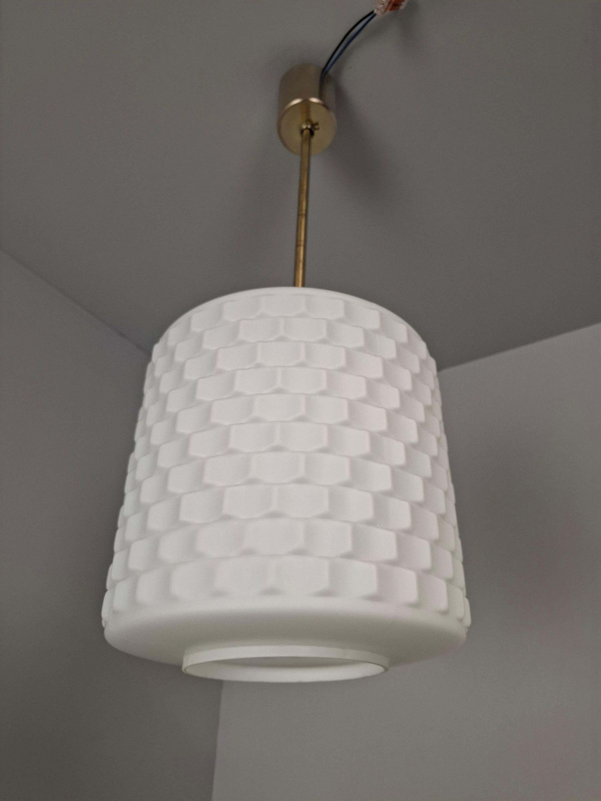 photo vinterior Czechoslovak Midcentury Modern Pendant Lamp In Textured Glass And Brass, 1970s
