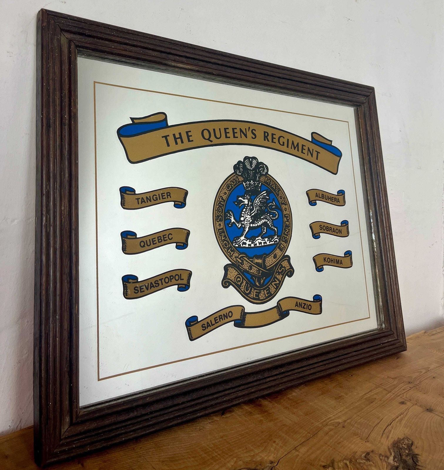 British Vintage Printed Mirror, Battle Honours, The Queen's Regiment, Military Picture photo furniture