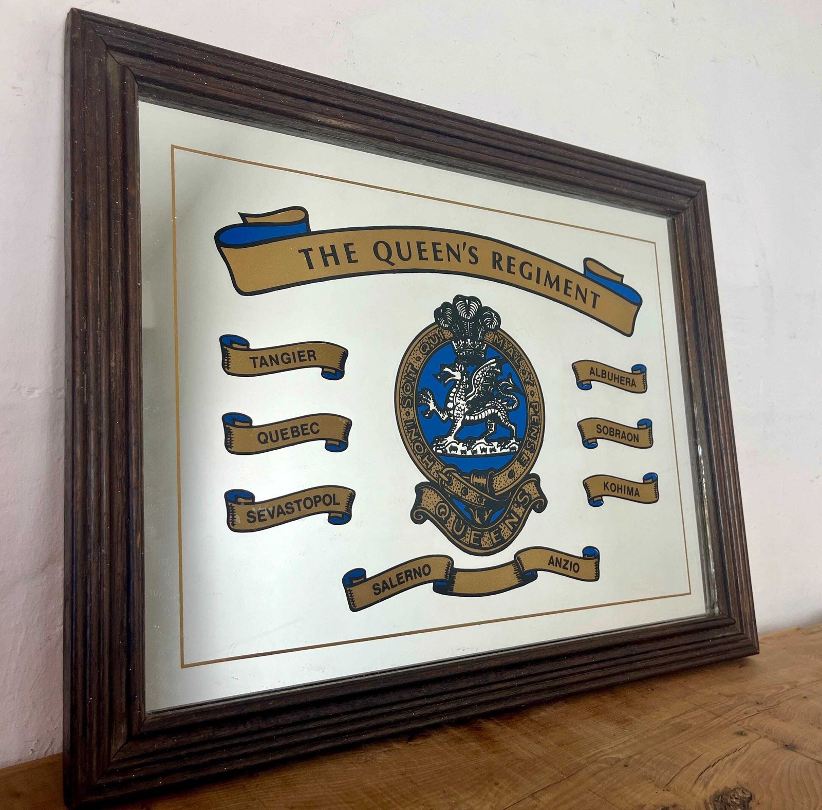 British Vintage Printed Mirror, Battle Honours, The Queen's Regiment, Military Picture photo Art