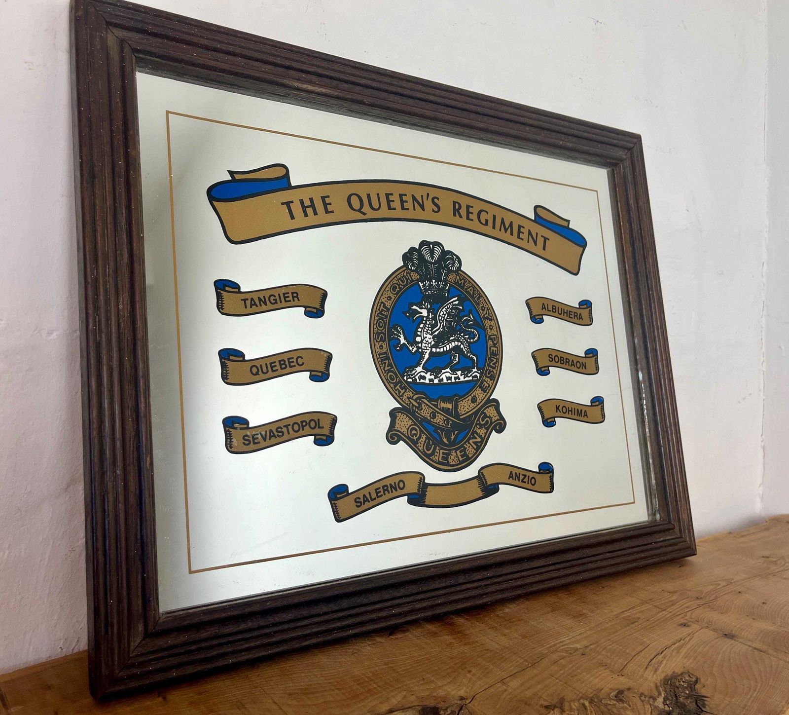 British Vintage Printed Mirror, Battle Honours, The Queen's Regiment, Military Picture photo buy