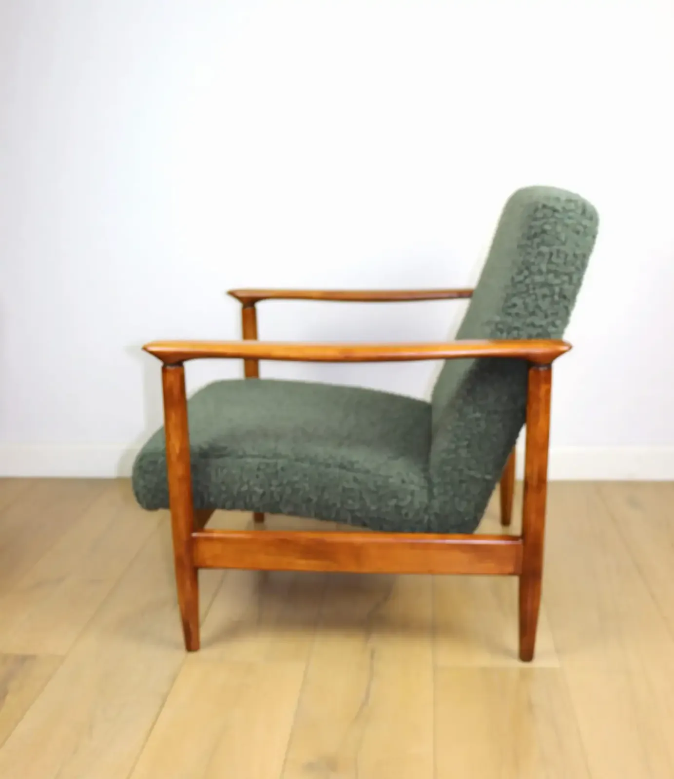 Gfm 142 Armchair, Designed By Edmund Homa From The 1970s, Olive Green, Thick Bouclé photo buy