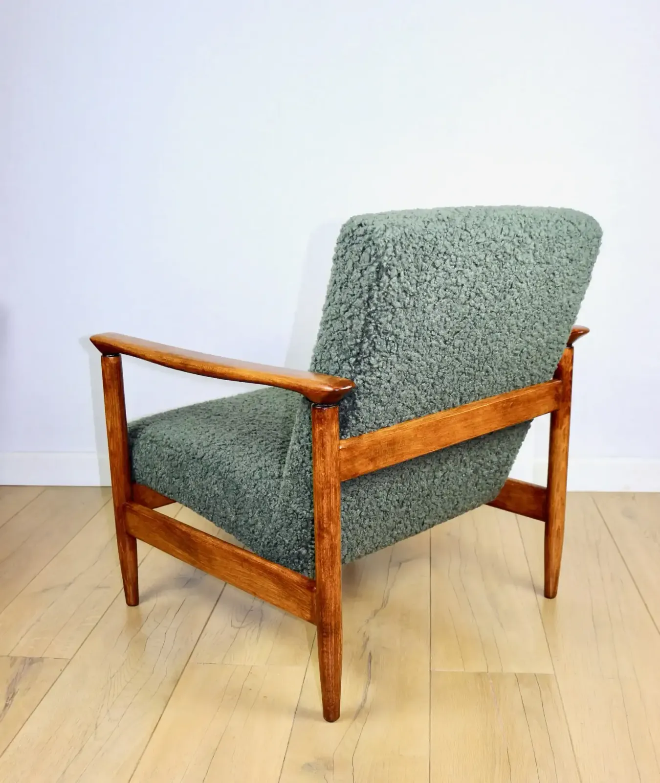 Gfm 142 Armchair, Designed By Edmund Homa From The 1970s, Olive Green, Thick Bouclé photo vintage