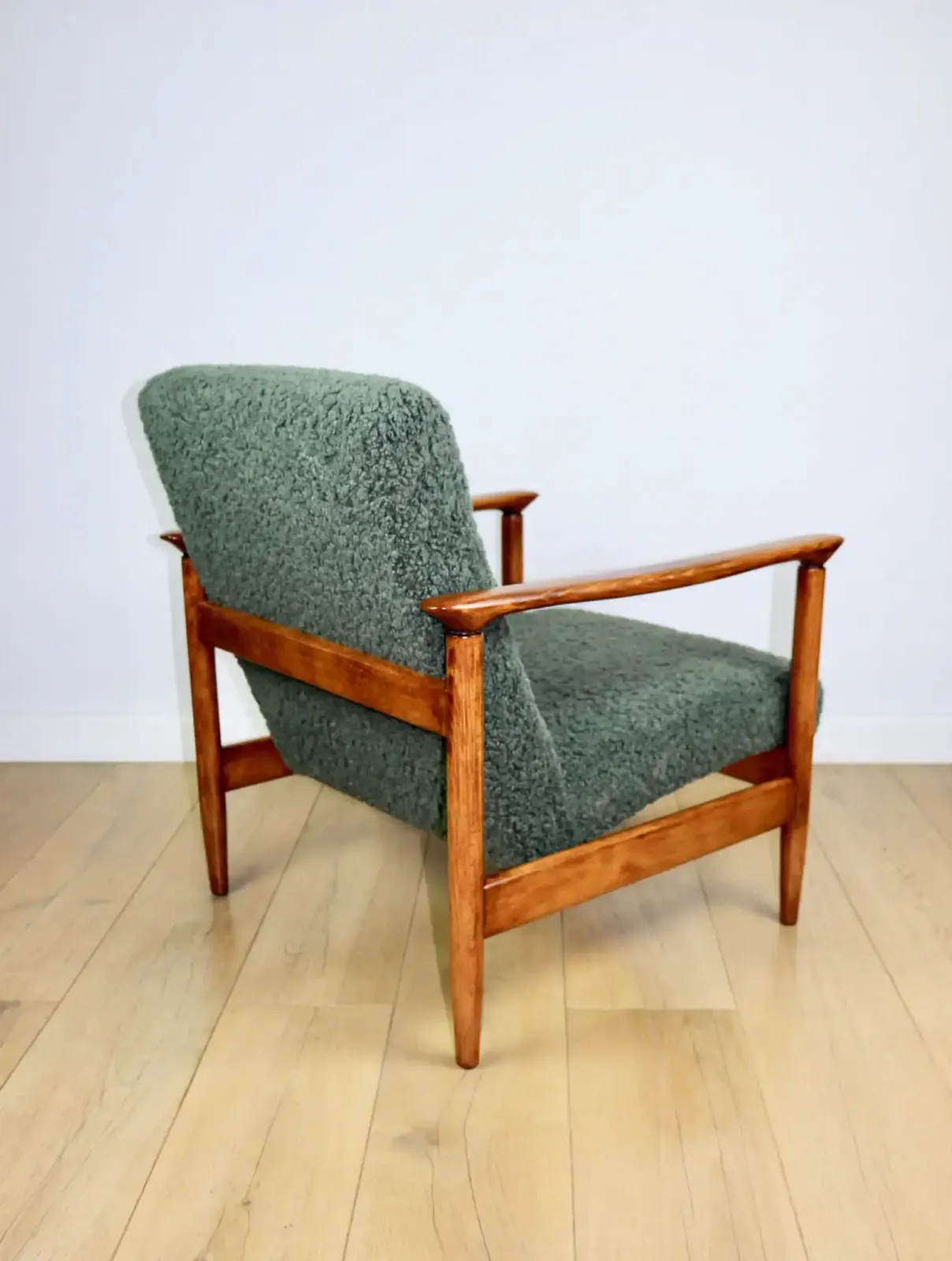 photo for sale Gfm 142 Armchair, Designed By Edmund Homa From The 1970s, Olive Green, Thick Bouclé