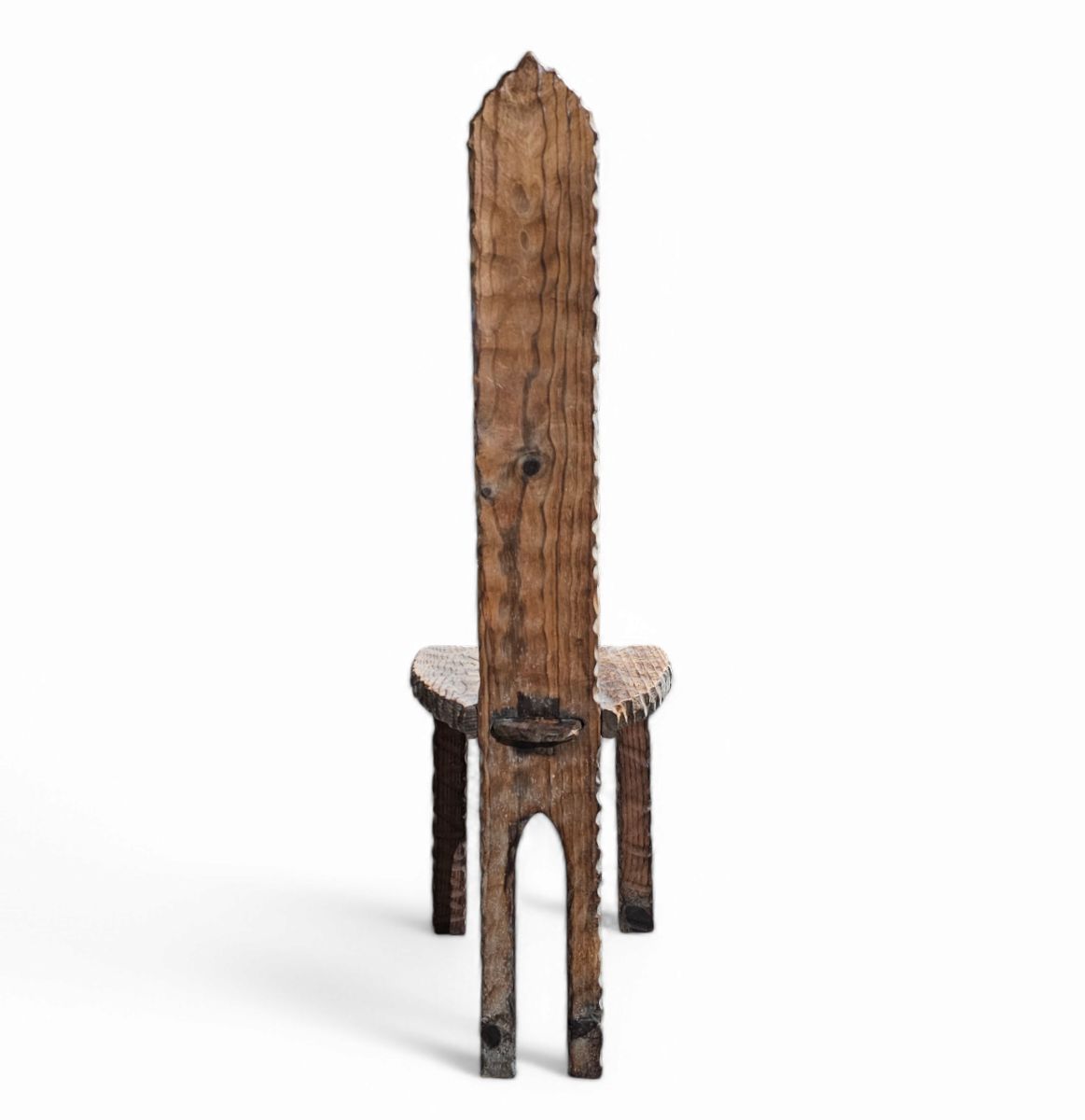 Brutalist Primitive Hall Chair / Hand Carved From Solid Wood And Detailed With Beautiful Gouge Woodwork photo buy