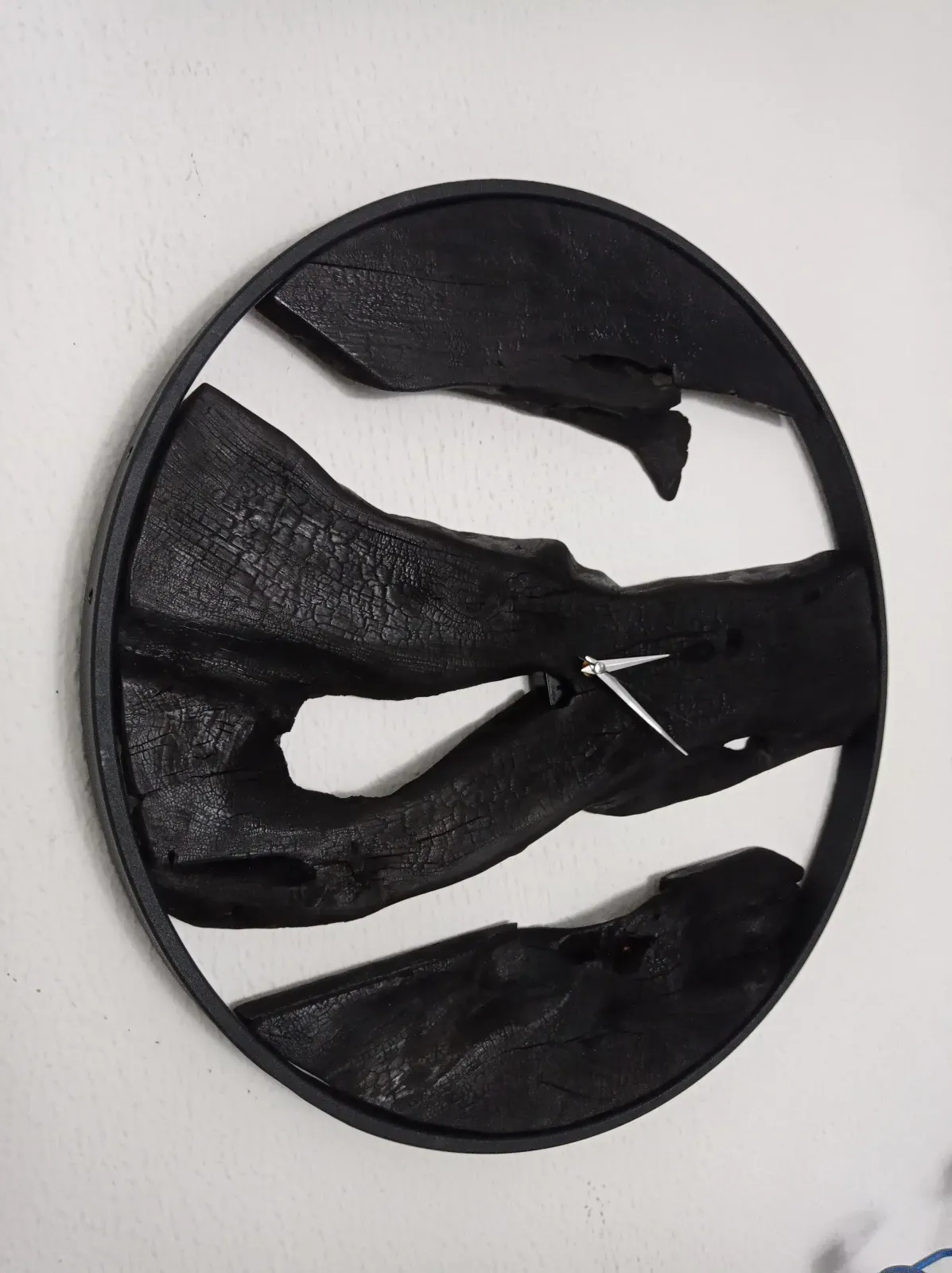Shou Sugi Ban Olive Wood Wall Clock With Metal Frame photo vinterior