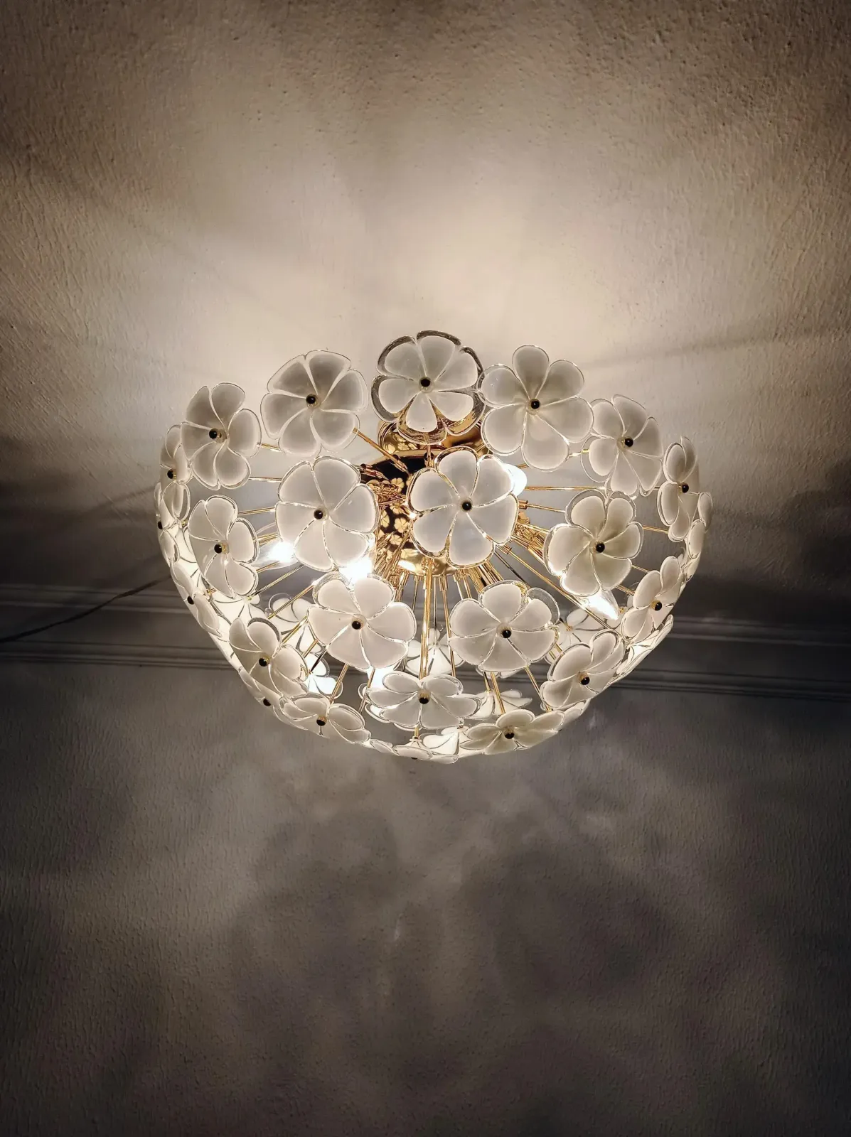 1980s Murano White Sputnik Calla Lily Light Chandelier photo for sale