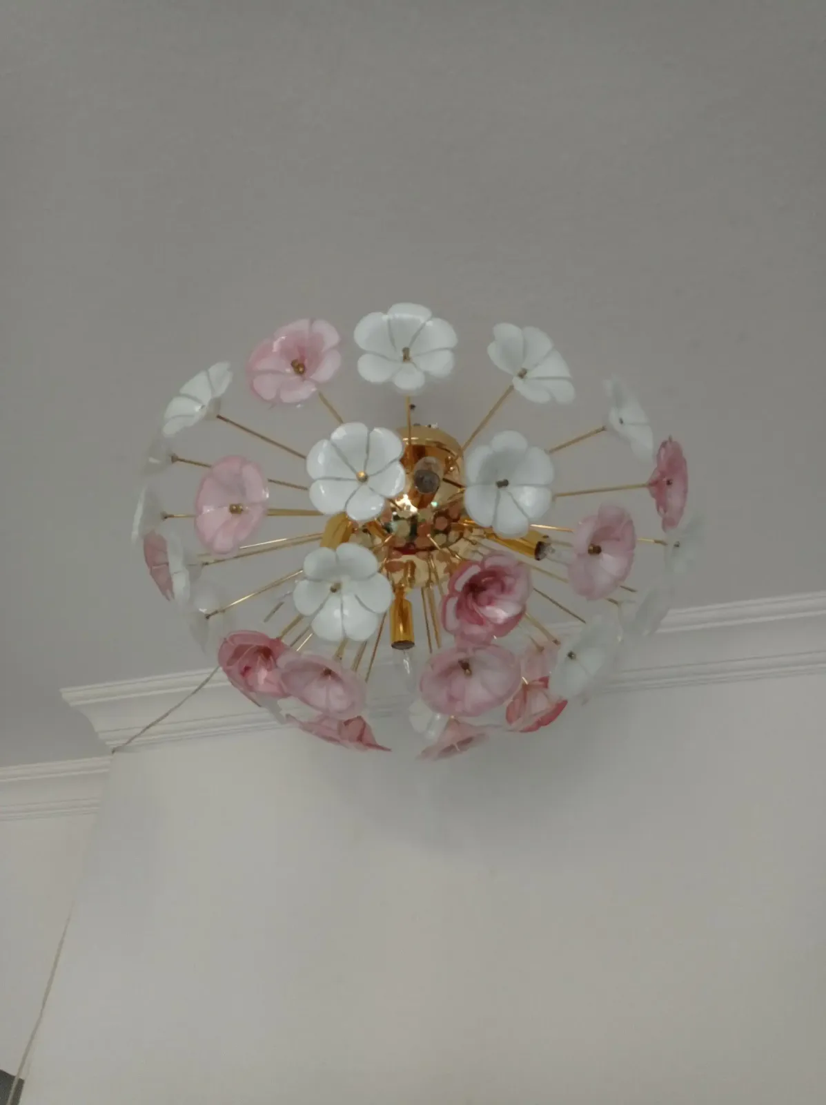 1970s Sputnik Chandelier Pink White Flush Mount Lighting photo furniture