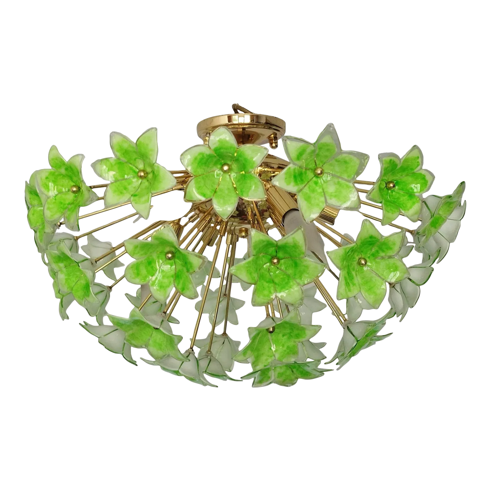 Green Floral Sputnik Flush Mount Chandelier 1980s Glass Flowers