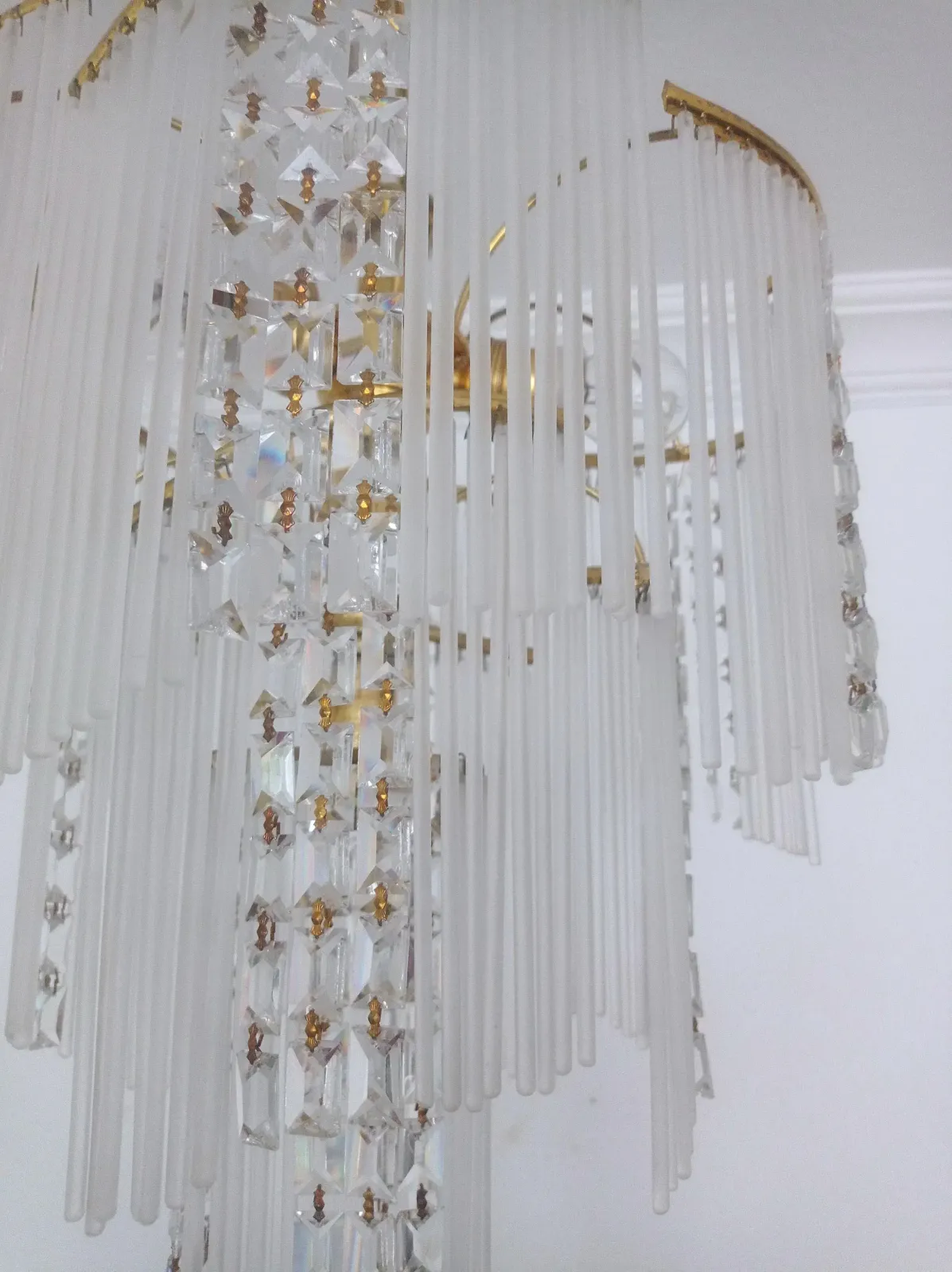 Art Deco Vintage 80’s Single Ceiling Pendant Light Milk Glass Stick Chandelier photo 703.0